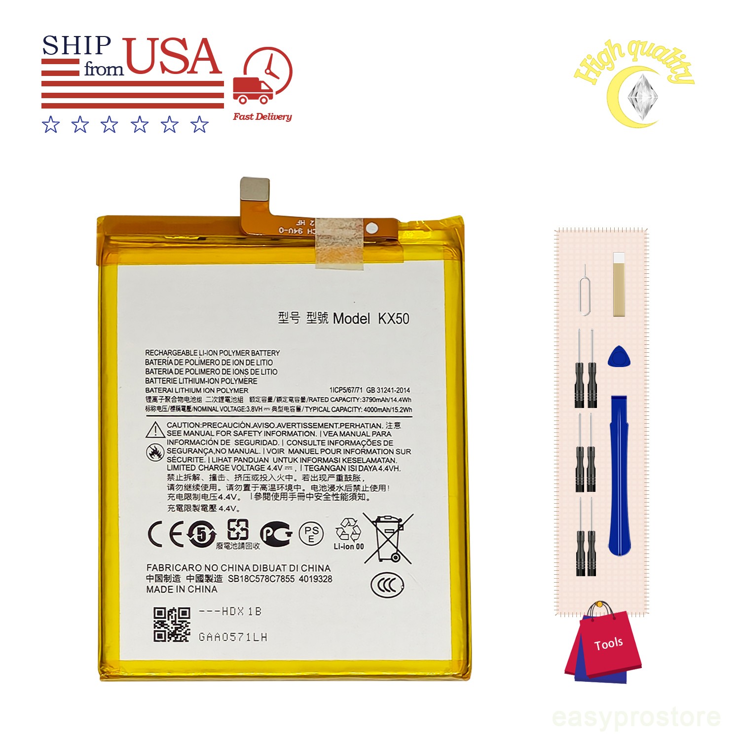 Replacement KX50 Battery For Motorola Moto G Stylus 2021 XT2115DL + TOOL
