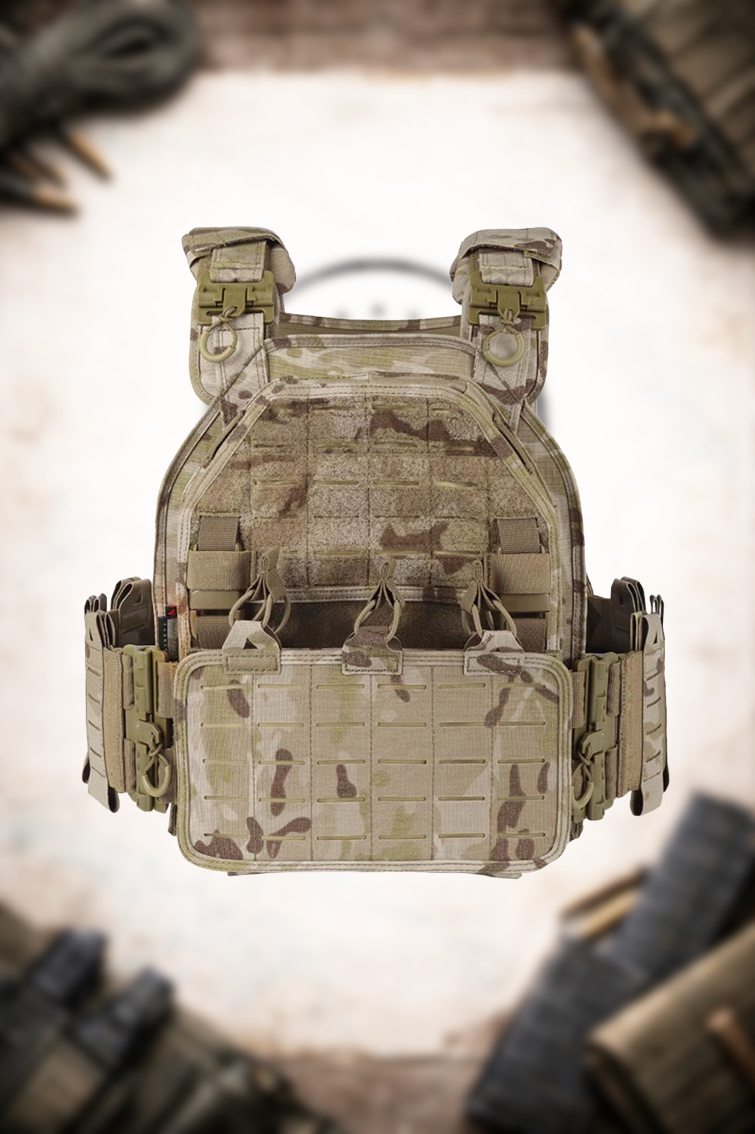 Mud Camo Laser Cut Plate Carrier Vest Quick Release MOLLE Triple Mag Pouches