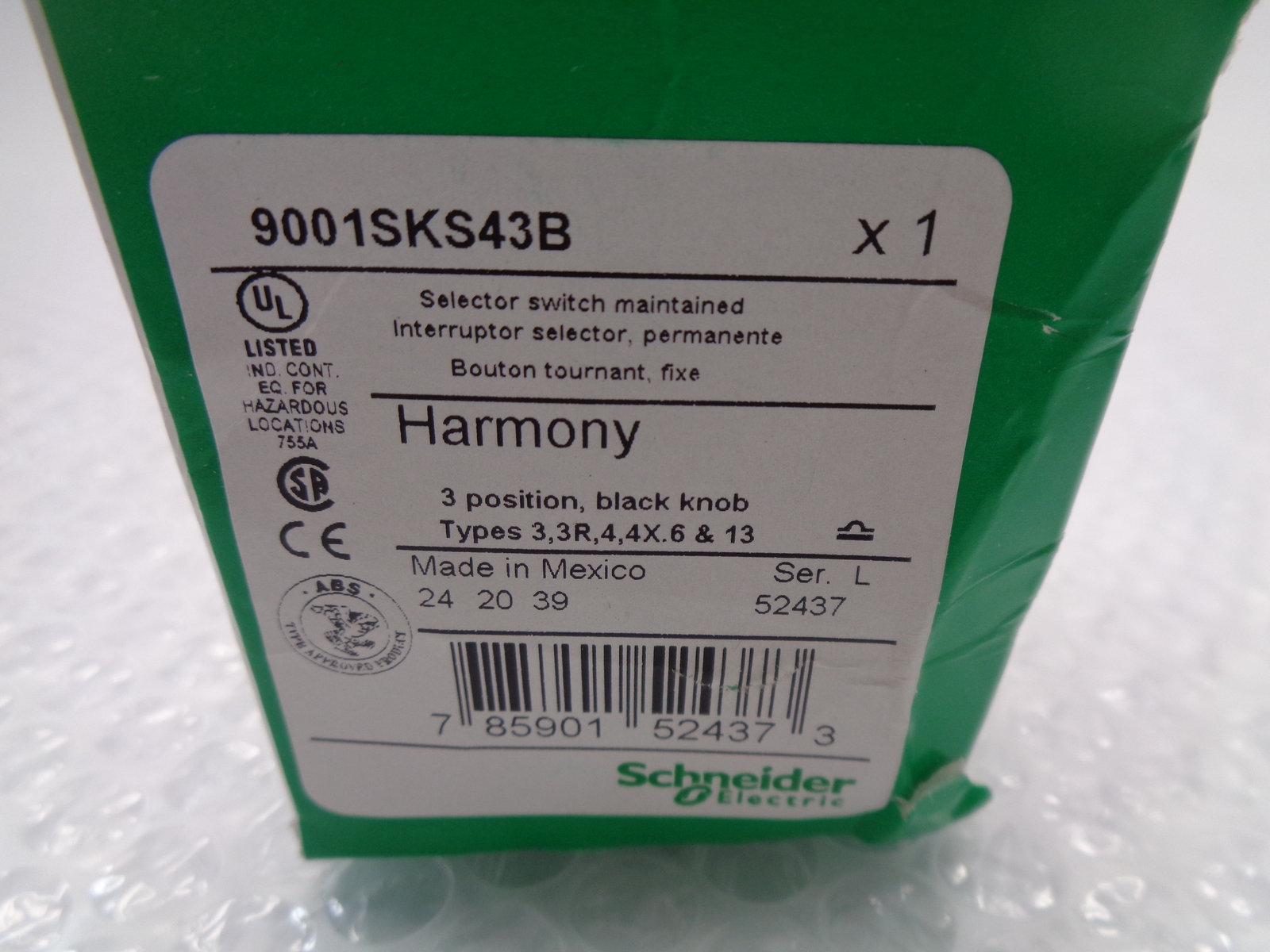 SCHNEIDER ELECTRIC 9001SKS43B SELECTOR SWITCH NSMP