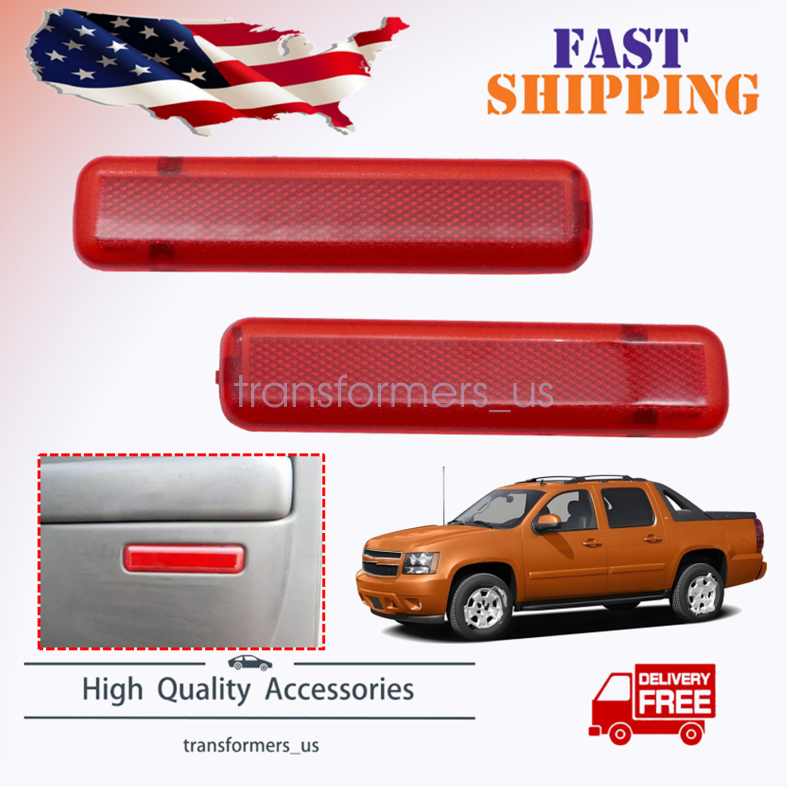 L& R Rear Inside Door Trim Reflector For Silverado Sierra Crew Cab Pickup 03-07