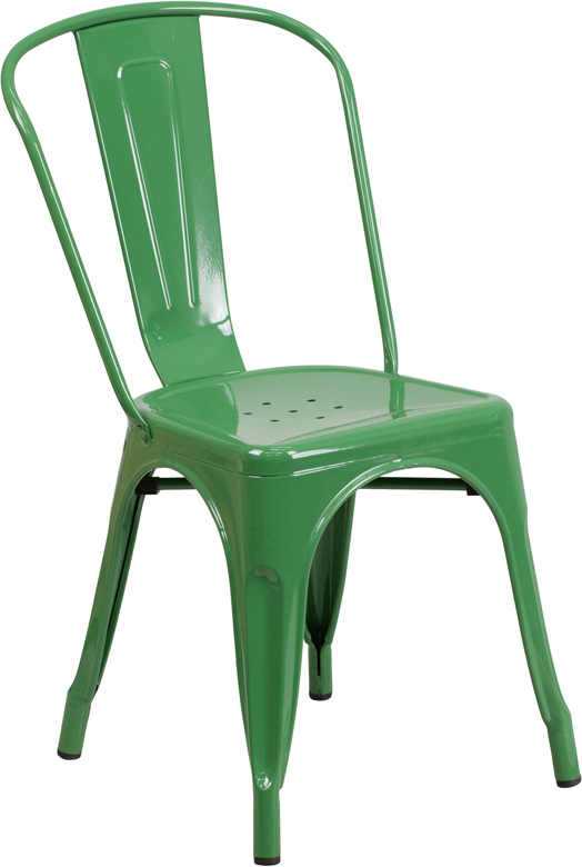 Industrial Style Green Metal Restaurant Chair - Outdoor Cafe Bistro Chair