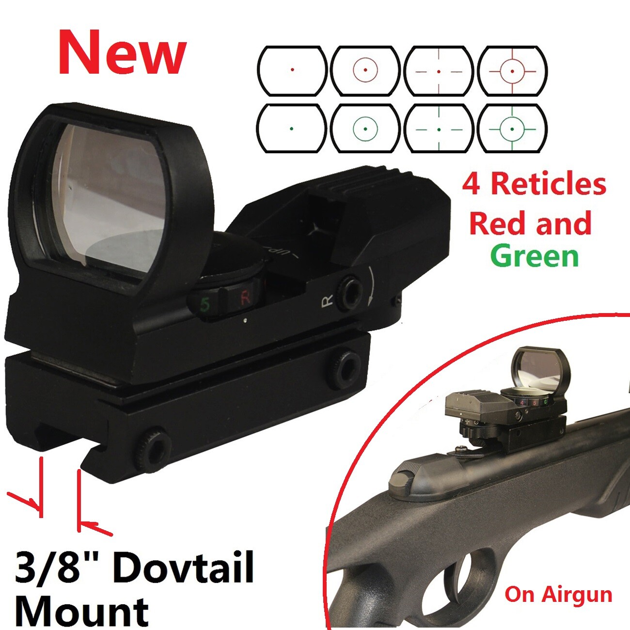 Red and Green Mini Dot Reflex Sight 3/8 Dovetail For Air Soft Paintball
