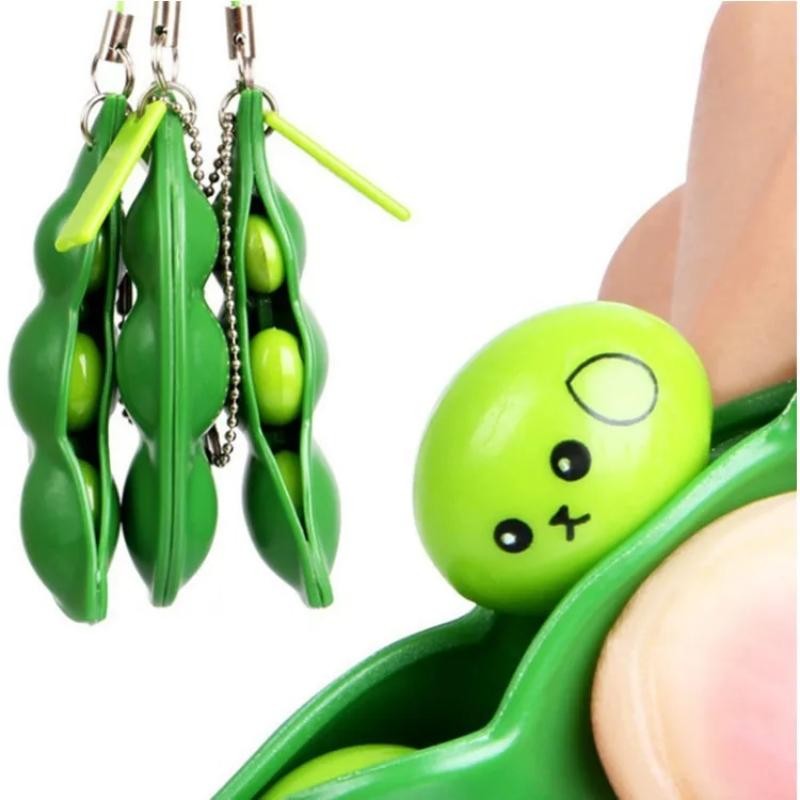 2pcs Peapod Fidget Toy Squeeze a Bean Edamame Pea Keychain Keyring Extrusion Soy