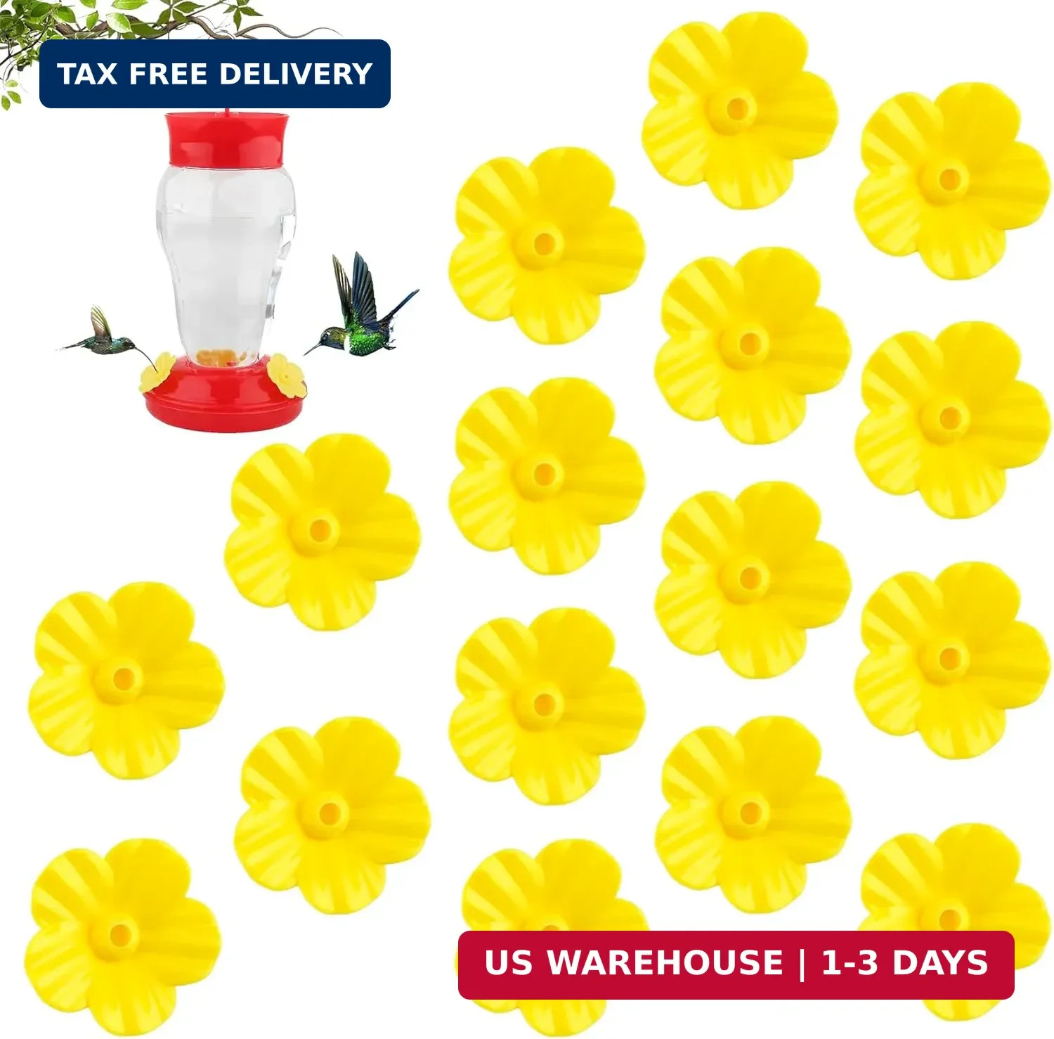 Hummingbird Feeder Replacement Parts - 16 PCS Yellow Flowers, Bee Guards for Per