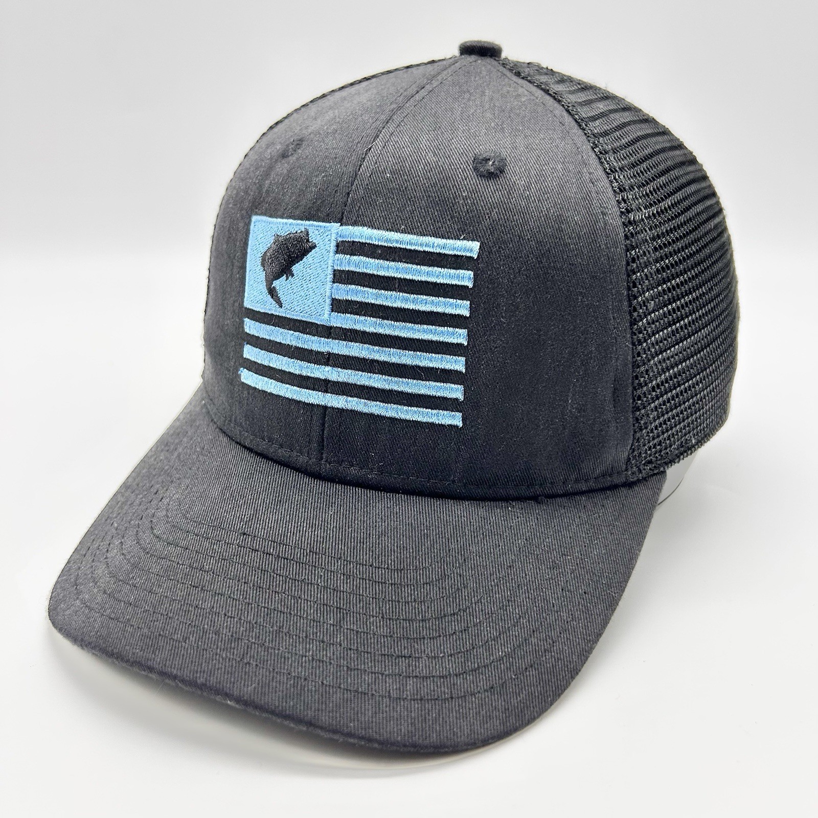 Fierce Snapback Hat Cap Trucker 901 Black Mesh Fishing Flag