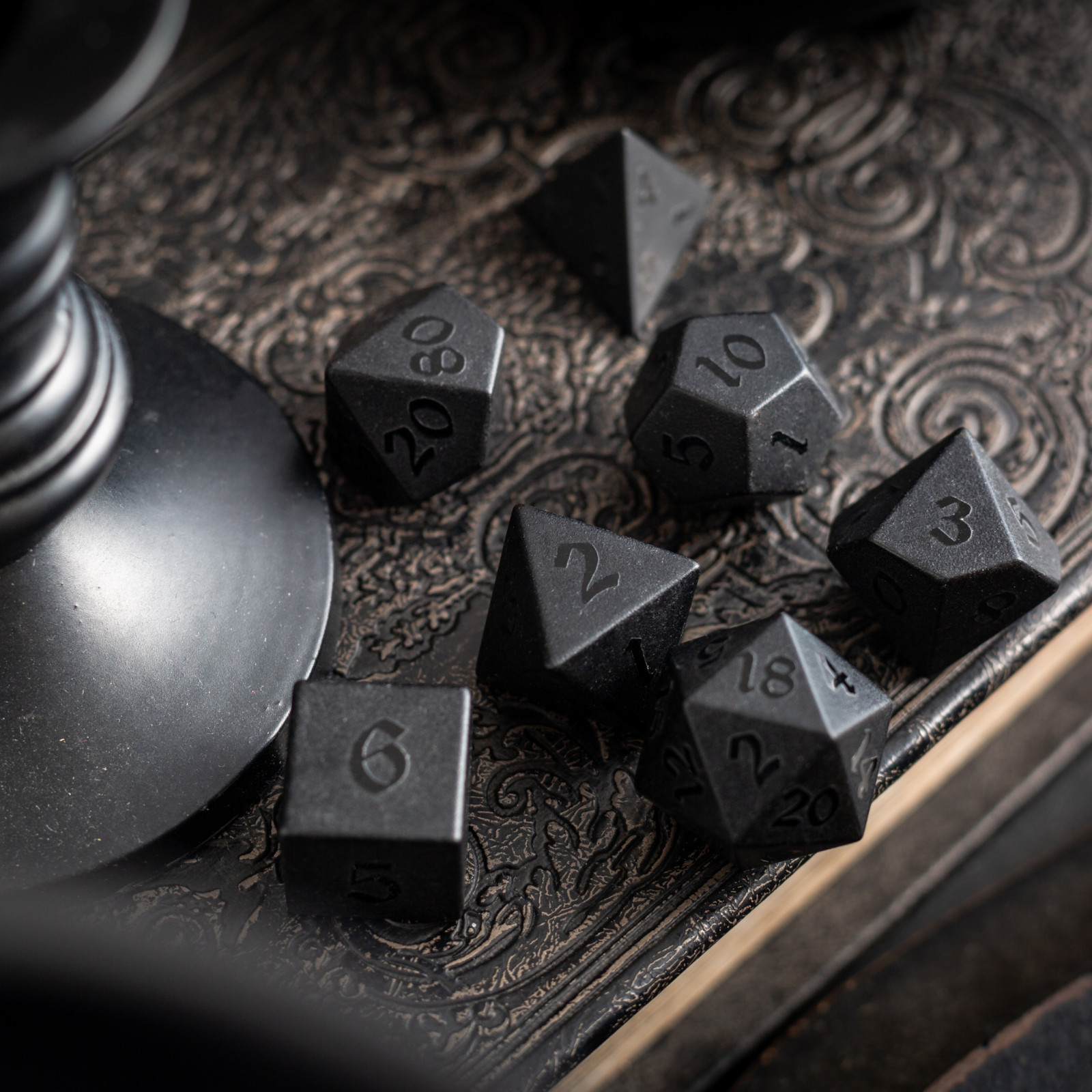 Black Night Raised Obsidian Gemstone DND Dice Set