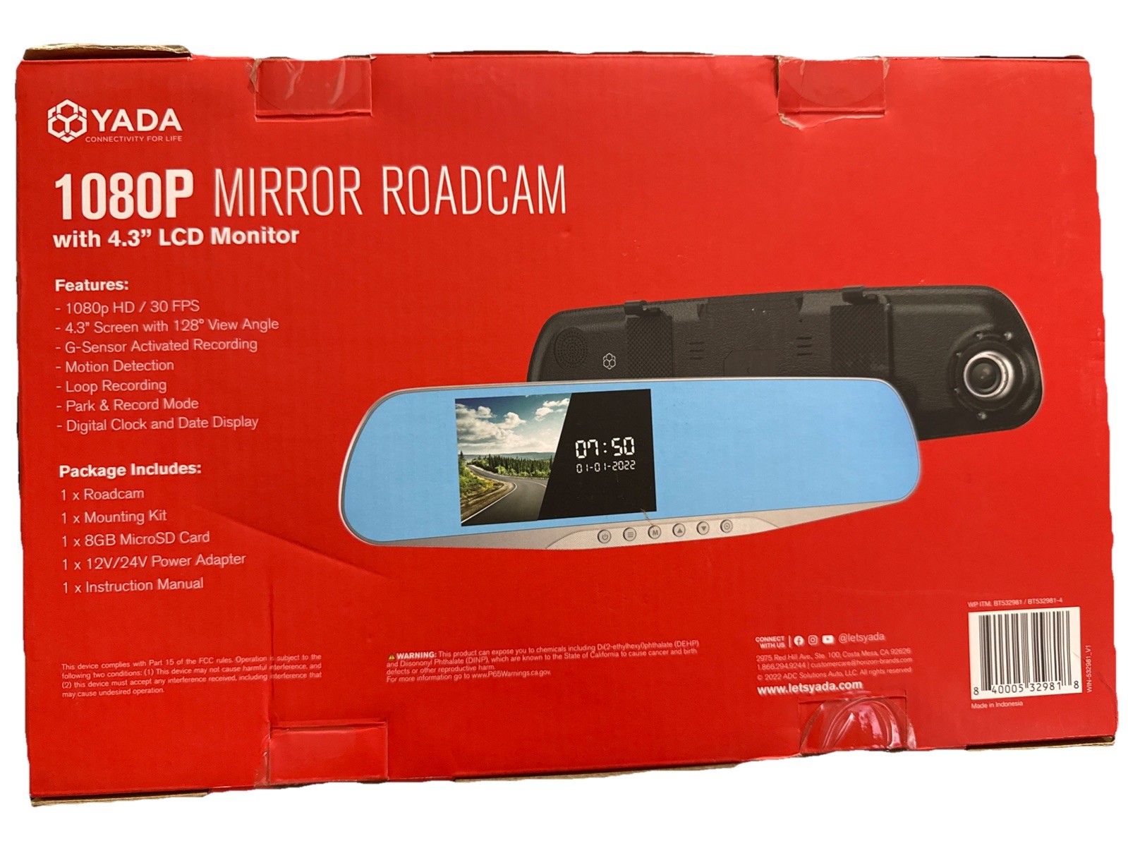 Mirror Roadcam 1080p HD & Rearview Mirror by Yada with 4.3” LCD Monitor A1