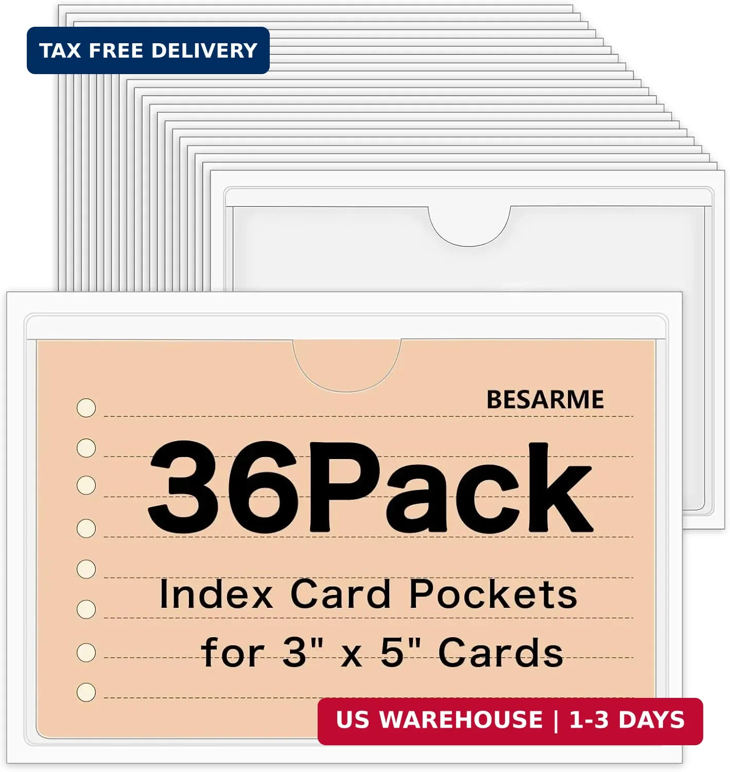 36 Pack 3" x 5" Index Card Holder Adhesive Plastic Label Holders Clear Tote Bag