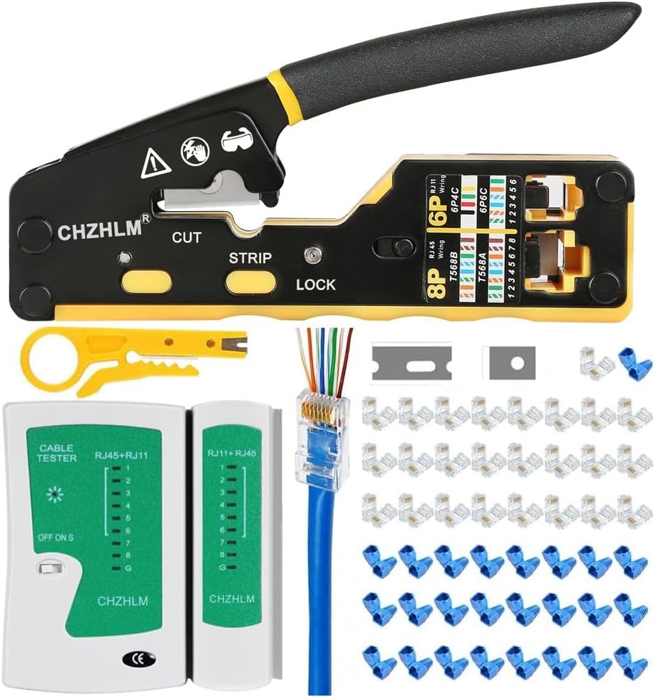 RJ45 Crimp Tool Kit Pass Through Crimper RJ45 Crimping Tool Stripper Cutter Crim