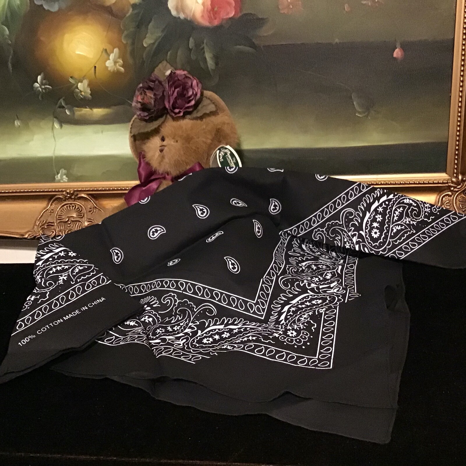 100% Cotton Unisex Paisley Bandana Head Wrap Scarf BLACK  22'' X 22'' USA SALLER