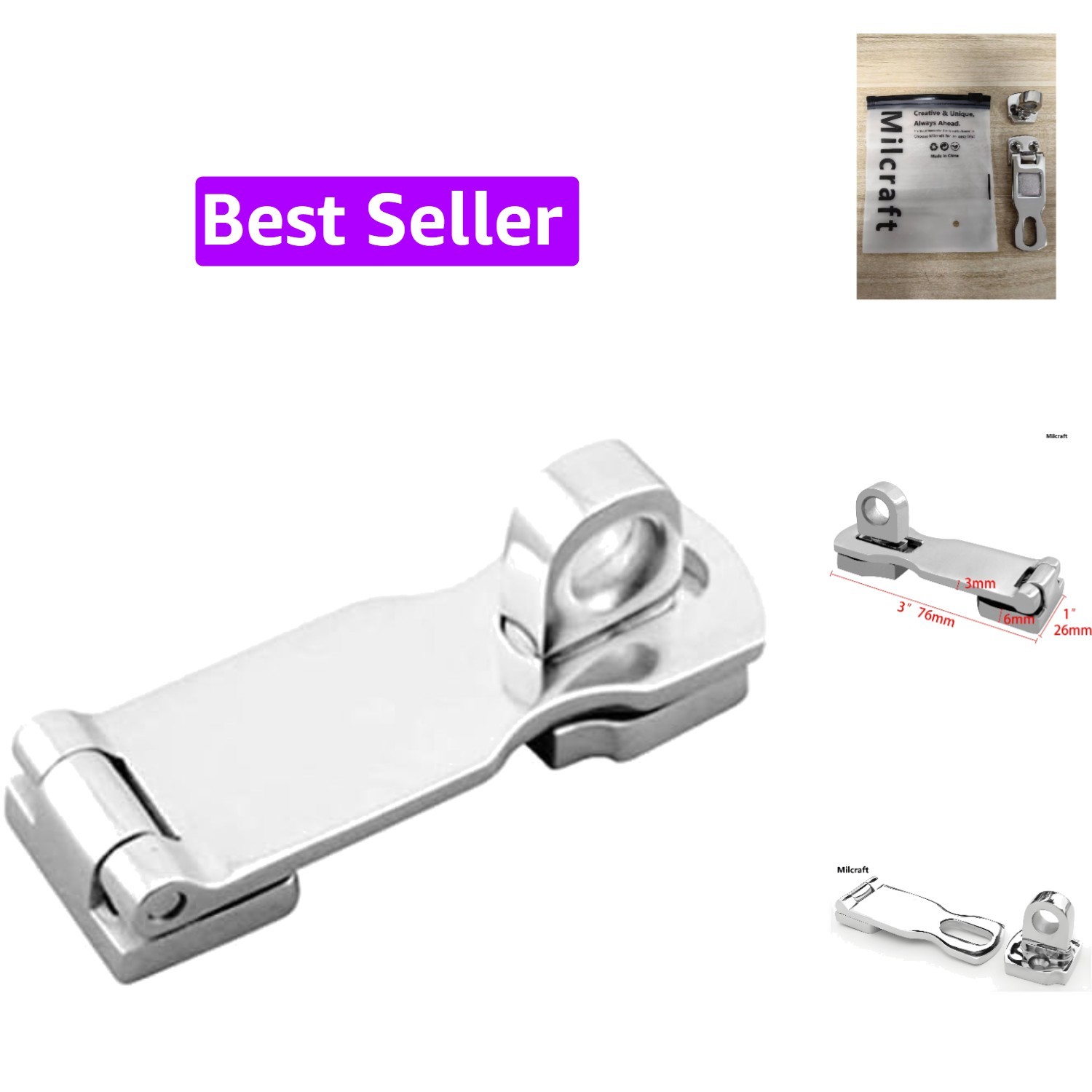 Marine Grade Stainless Steel Heavy Duty Door Hasp with Turning Padlock Eye Mount