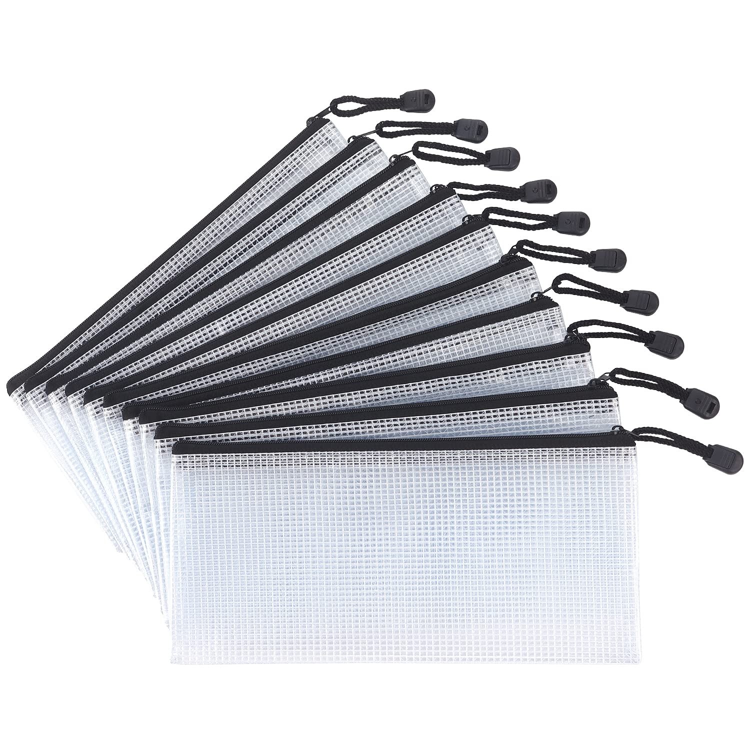 10 Pack Small Mesh Zipper Pouch Bags A6 Size, Black