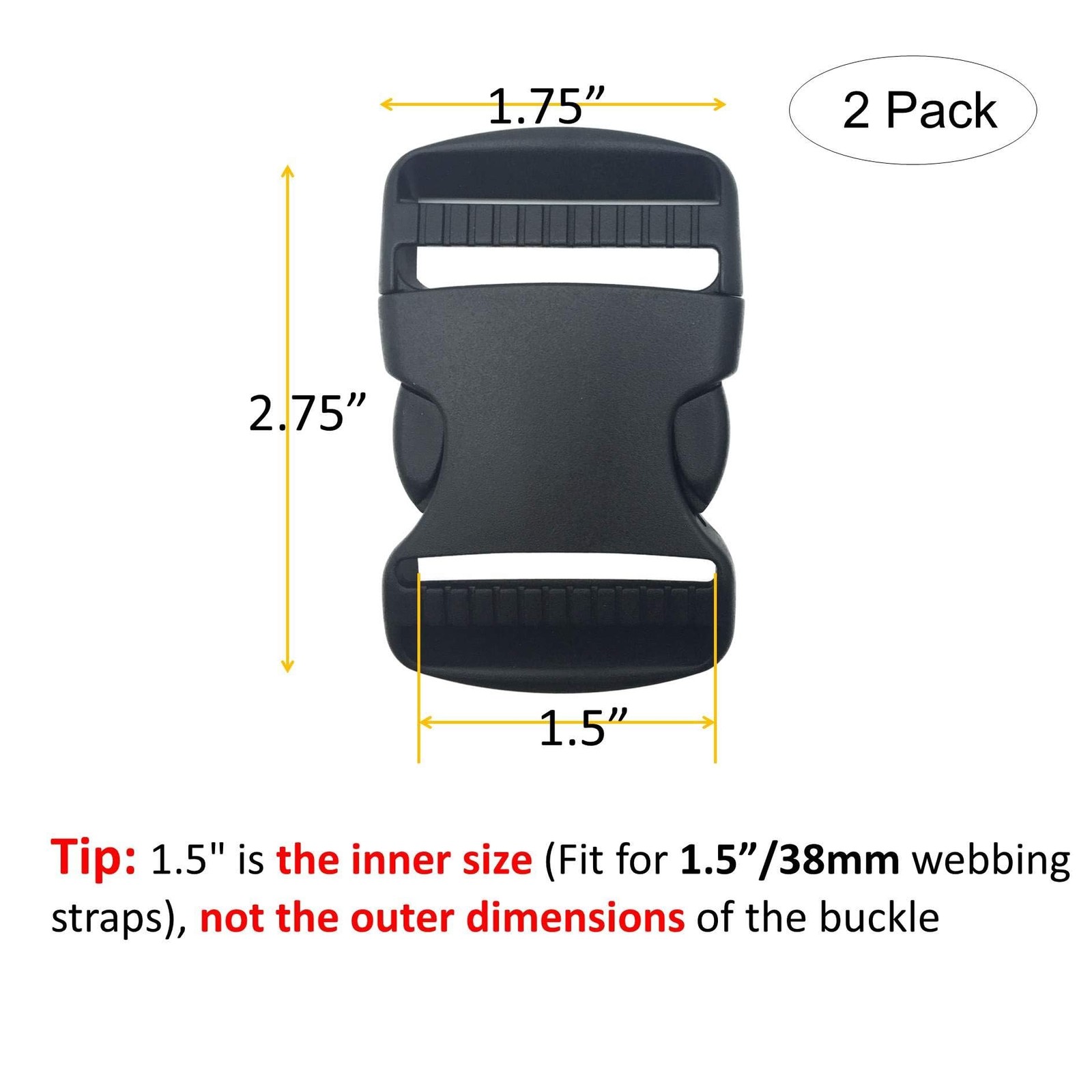 EesTeck 2 Set 1.5 Inch Flat Dual Adjustable Plastic Quick Side Release Plasti...