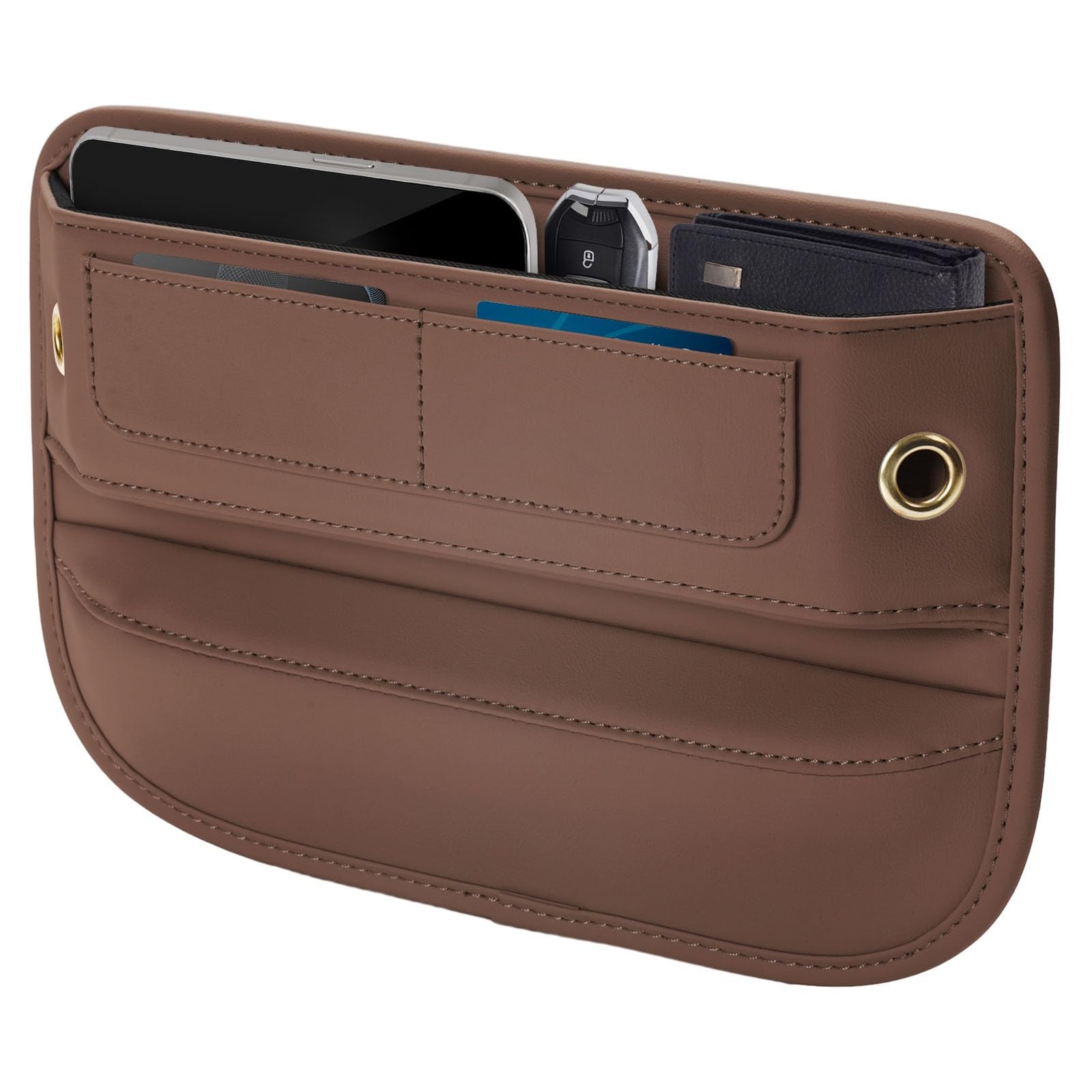 Leather Car Seat Gap Filler Organizer with Card Slots for SUV, Truck, Auto