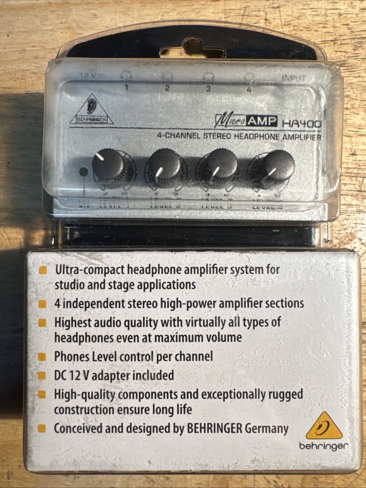 MICROAMP HA400 BEHRINGER ULTRA-COMPACT 4-CHANNEL STEREO HEADPHONE AMPLIFIER NOS