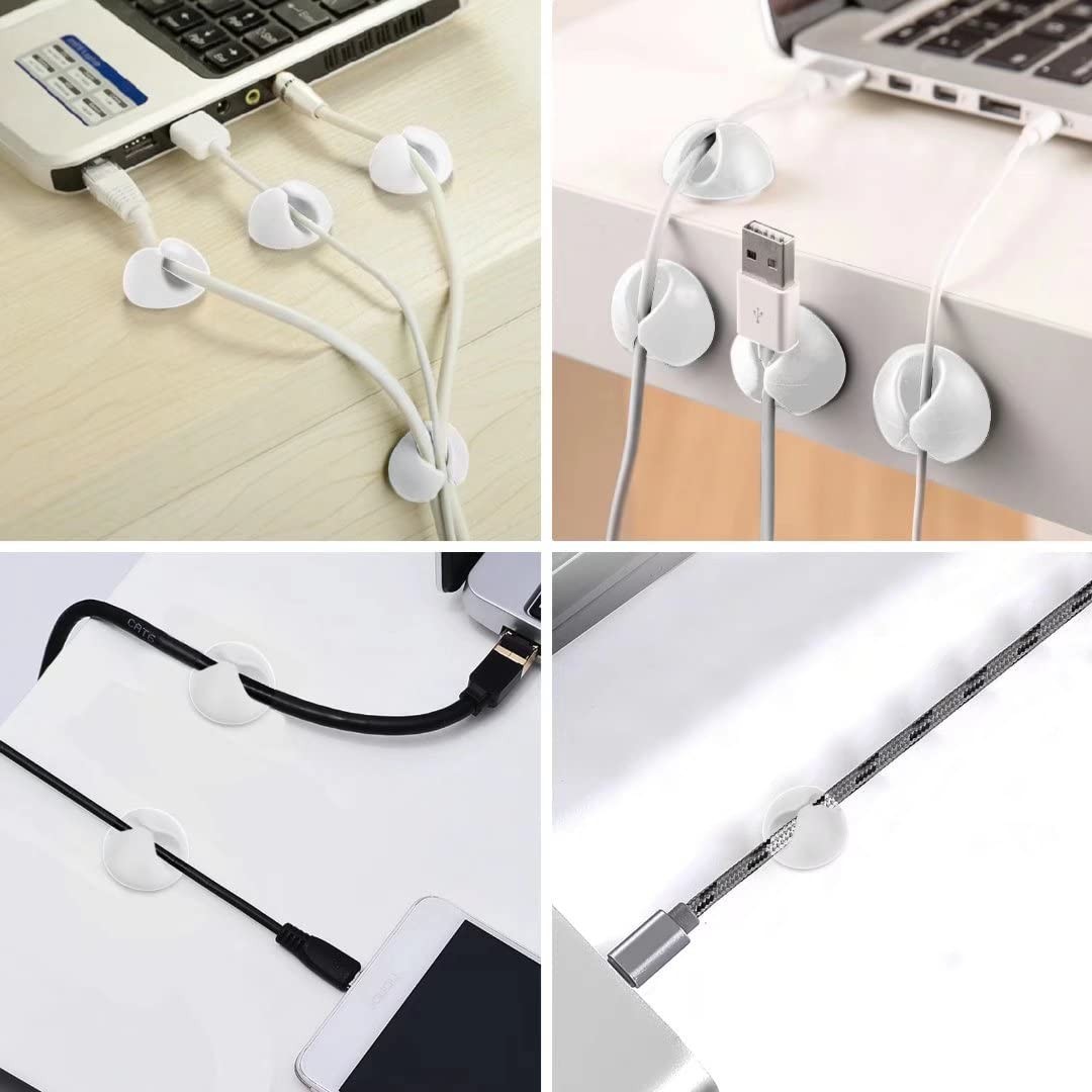 CHEFBEE 8 Pack Adhesive Cable Clips, Cord Holder Organizer White