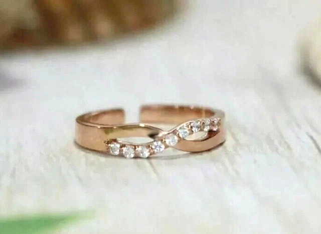 Women Adjustable Toe Ring 14K Rose Gold Finish Round Cut Simulated Diamond