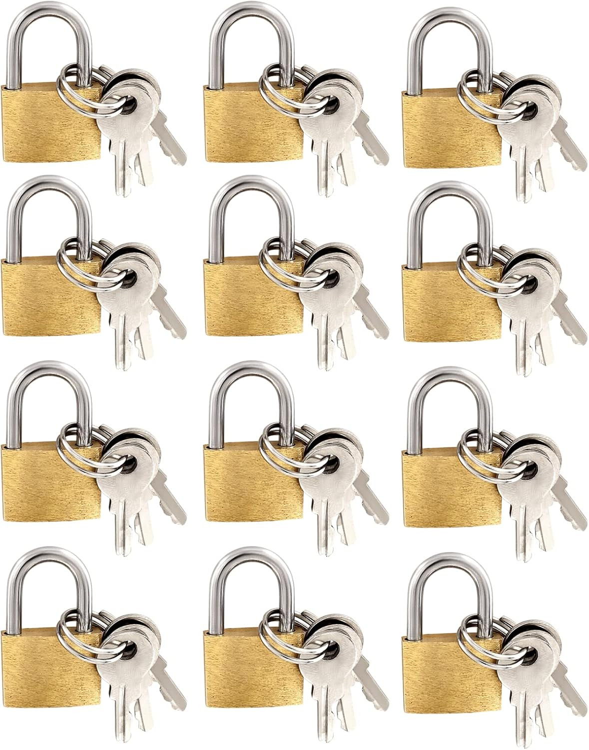 Litoexpe 12 Pieces Mini Locks with Keys, Small Solid Brass Padlock Suitcase Lock