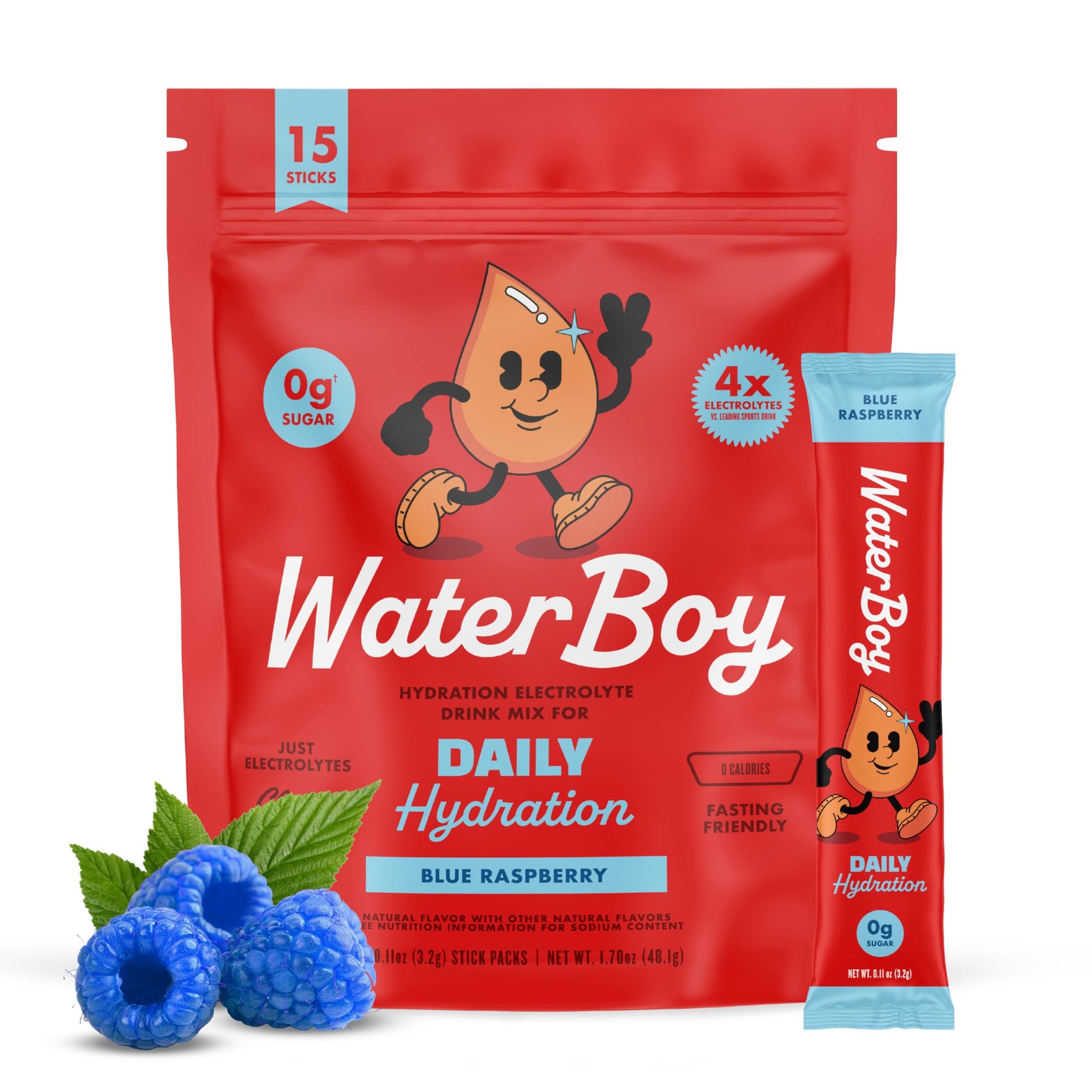 Waterboy Daily Hydration, Blue Raspberry, Sugar Free 1.75 Ounce (Pack of 1)