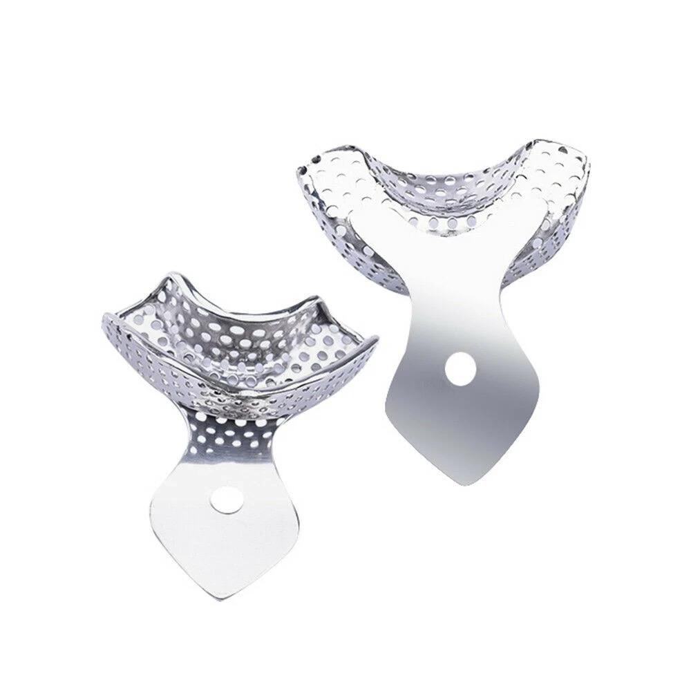 2 Pcs Dental Stainless Steel Anterior Perforated Impression Trays Upper + Lower