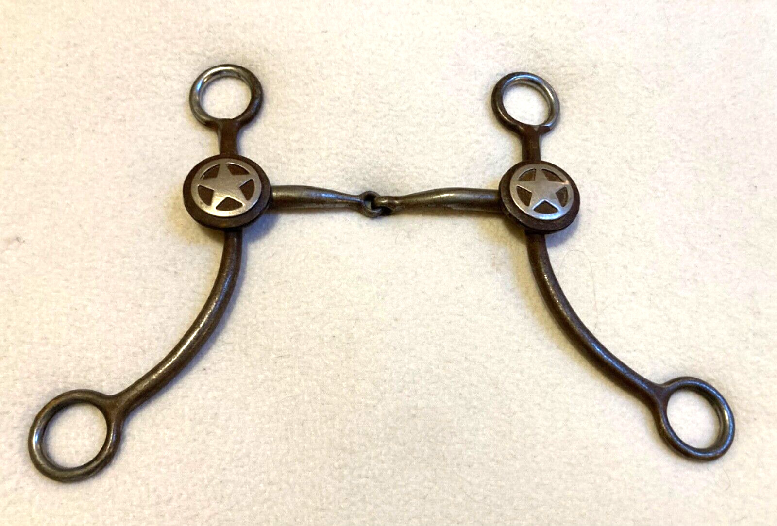 Antique Star Concho Long Swivel Shank Jointed Mouth Silver Show Bit- 5"
