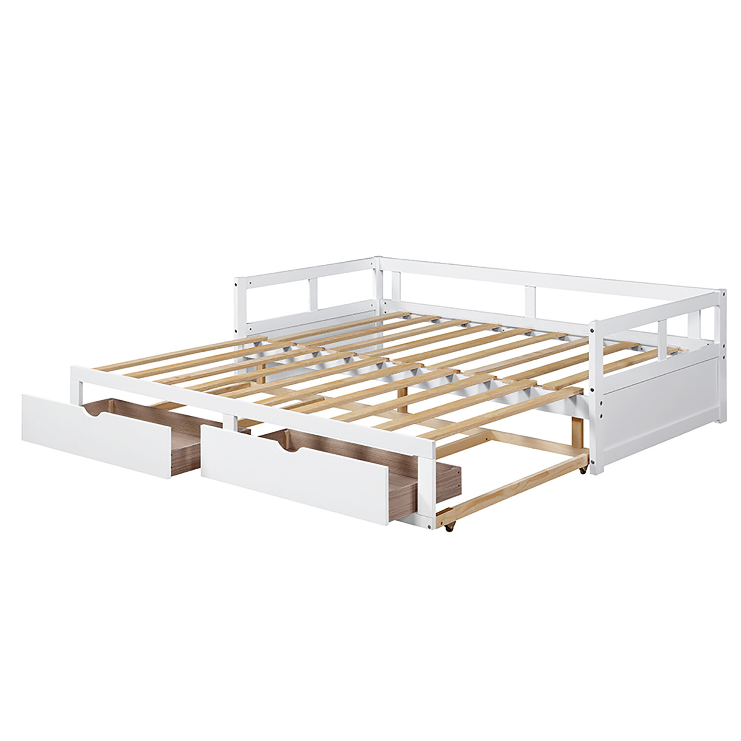 Twin Size Daybed Bed Frame Sofa Bed with Trundle & 2 Drawers White/Gray/Espresso