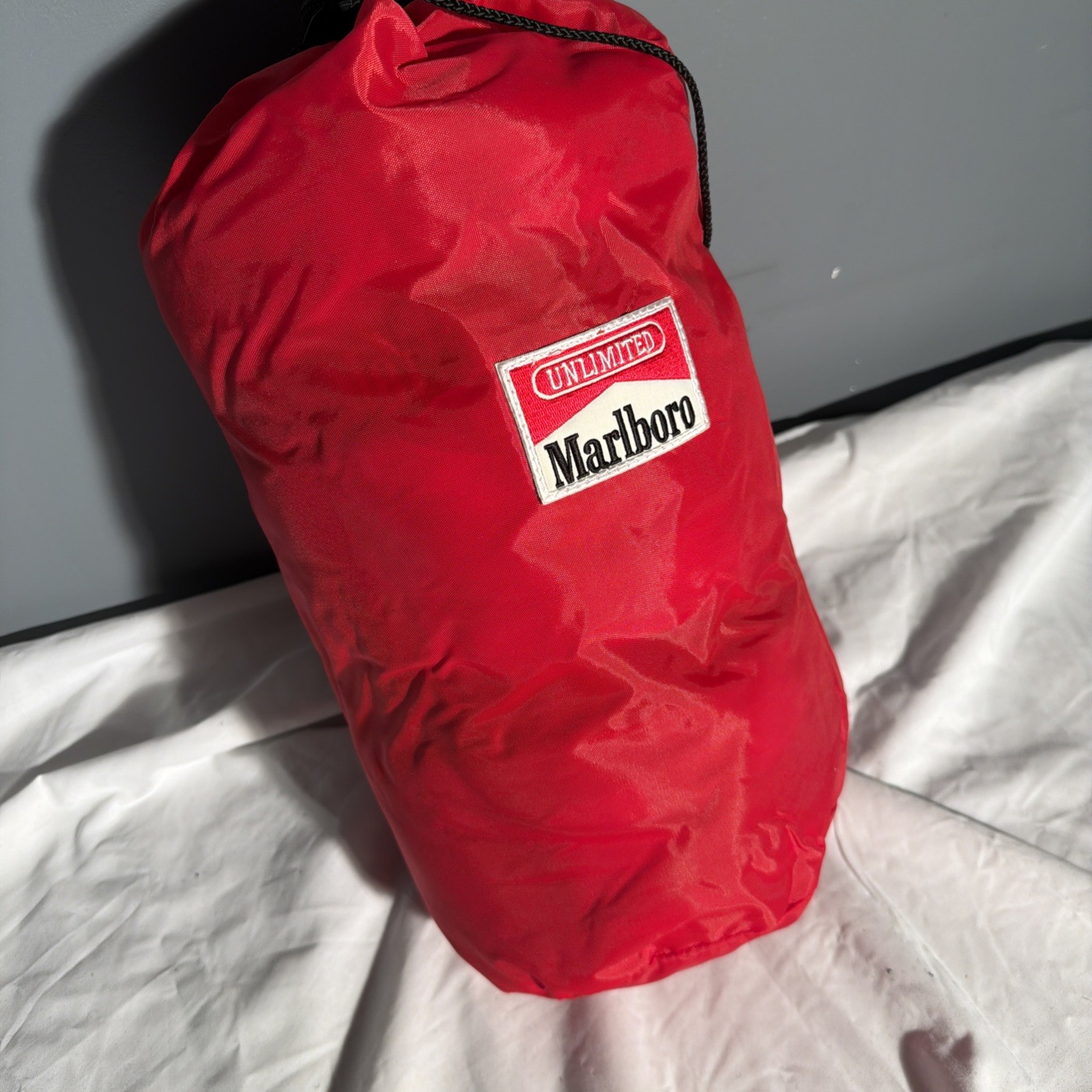 Vintage Marlboro Unlimited Sleeping Bag Red Plaid Fleece Interior Camping Gear