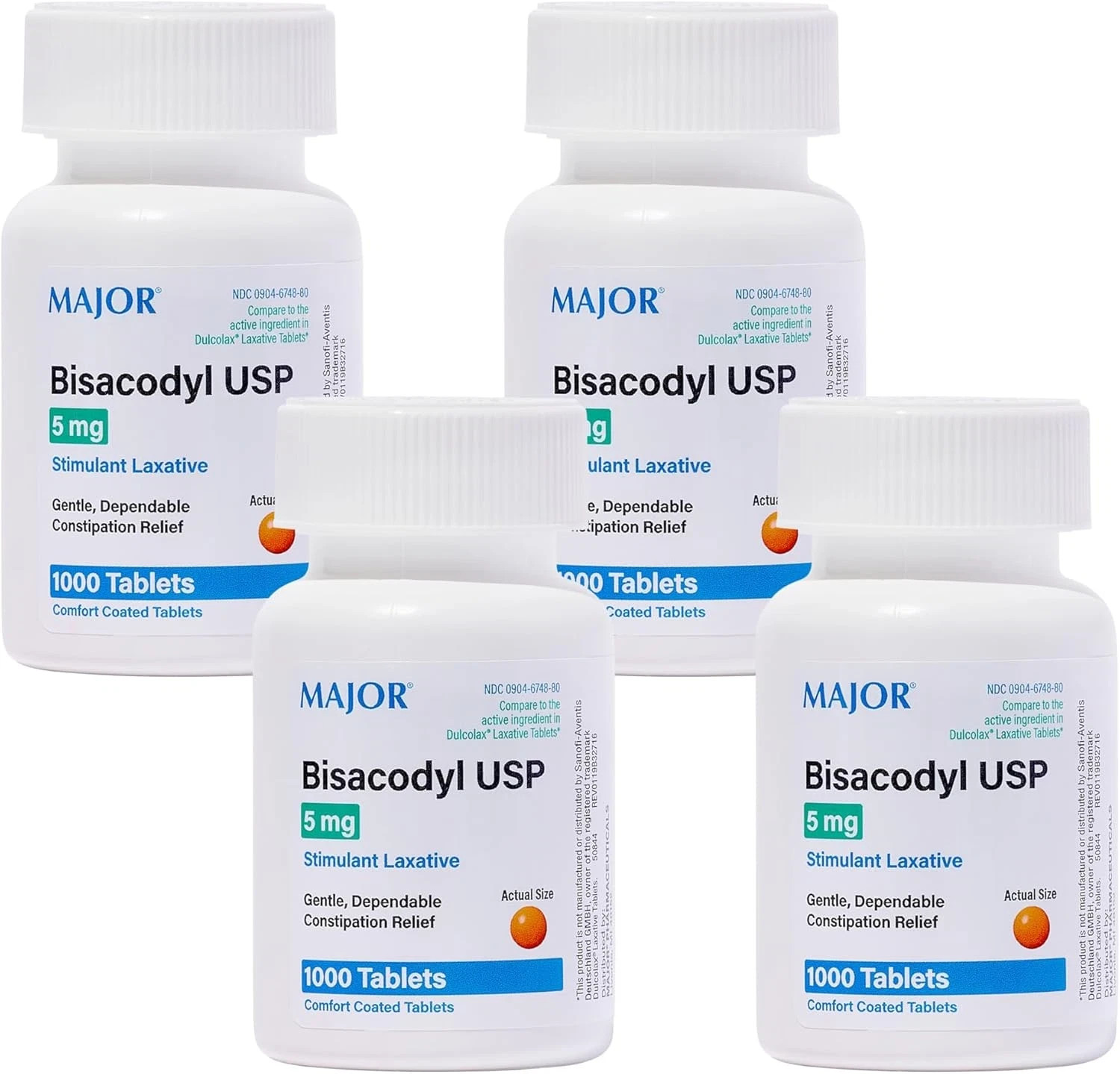 Major Bisacodyl Stimulant Laxative Coated Tablets 5 mg 1000 Tablets (Pack Of 4)