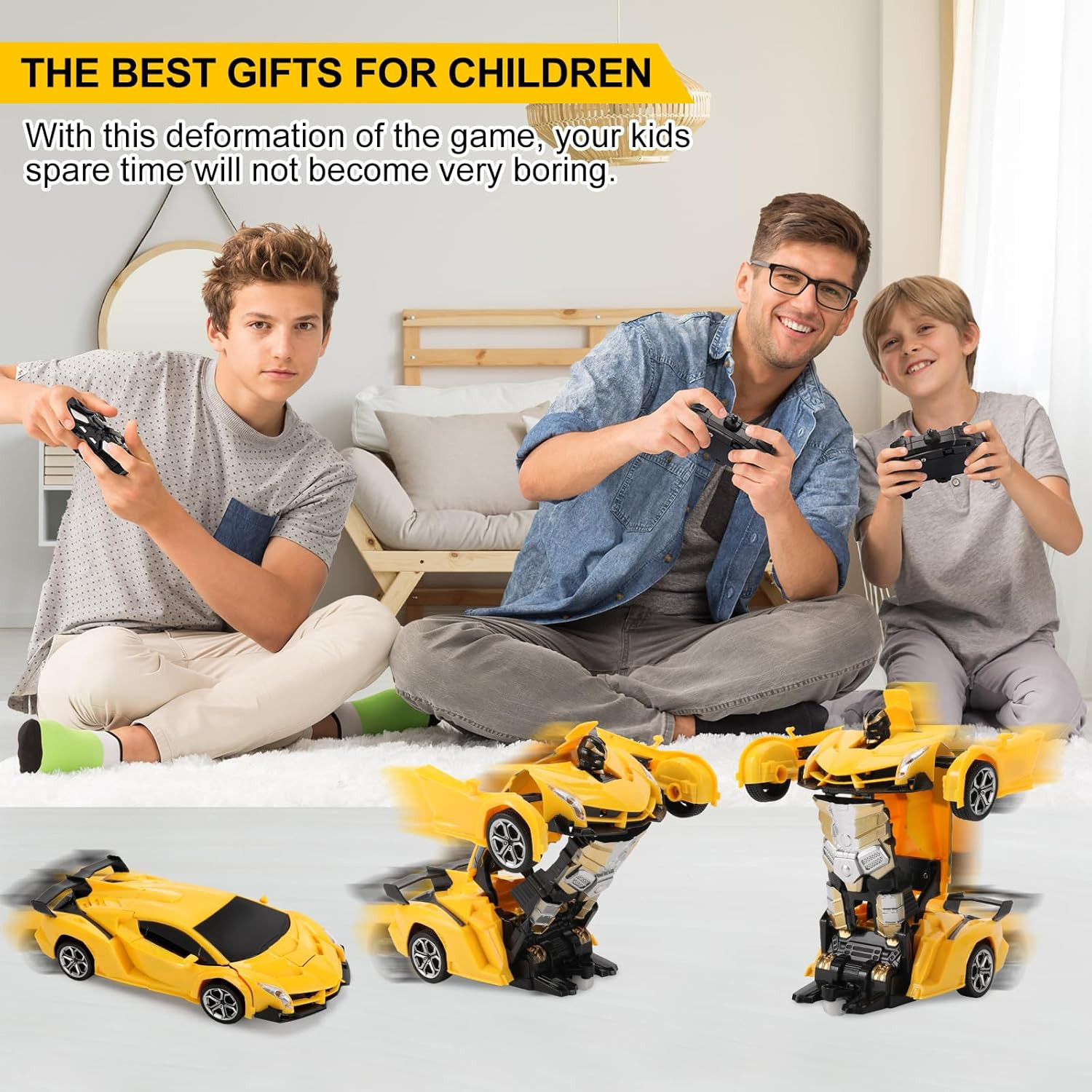 Transform RC Car Toy - Remote Control Car with Flashing Lights, One-Button Defor