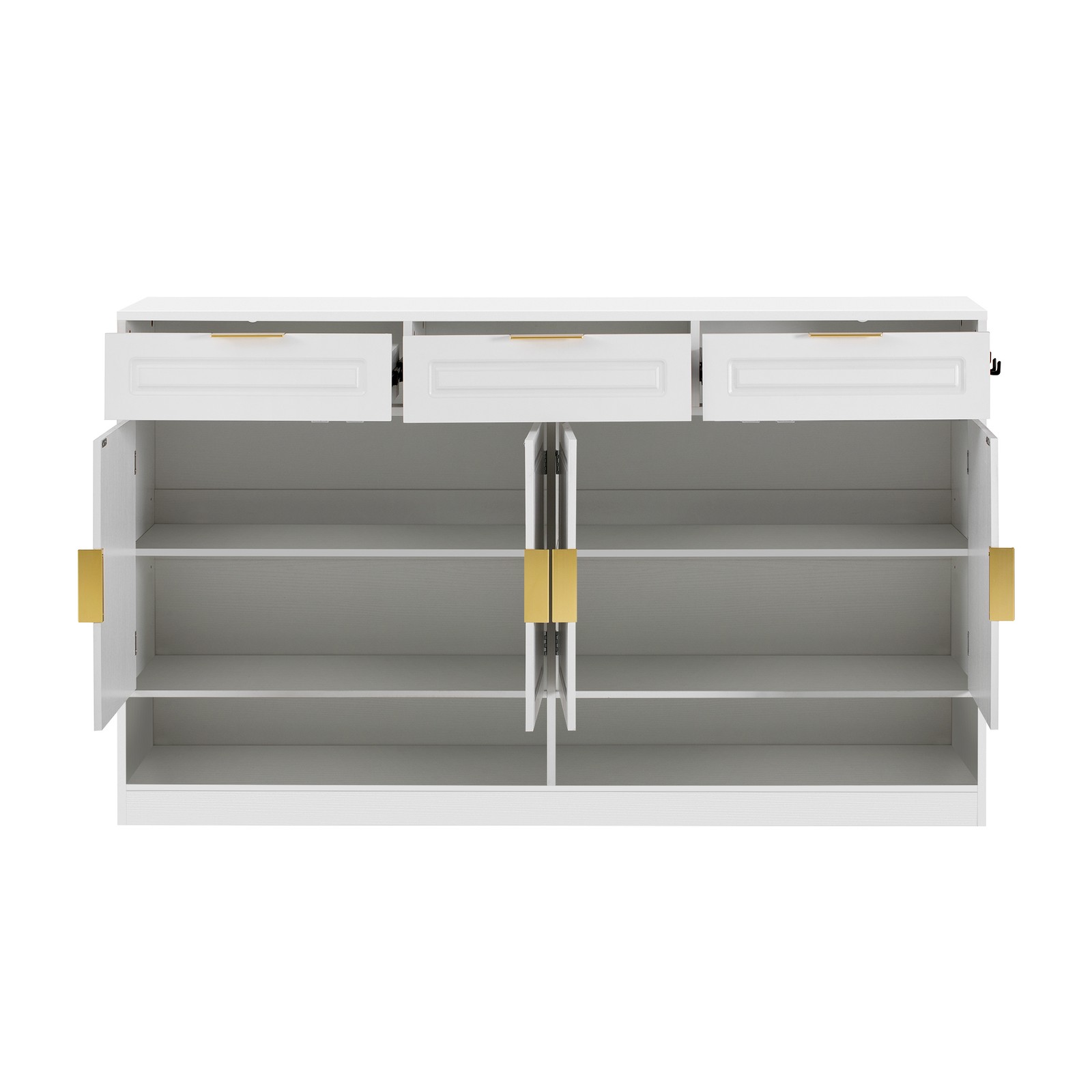 U-Style Farmhouse Sideboard with 3 Drawers & 4 Doors,59.1" Multi-Functional St