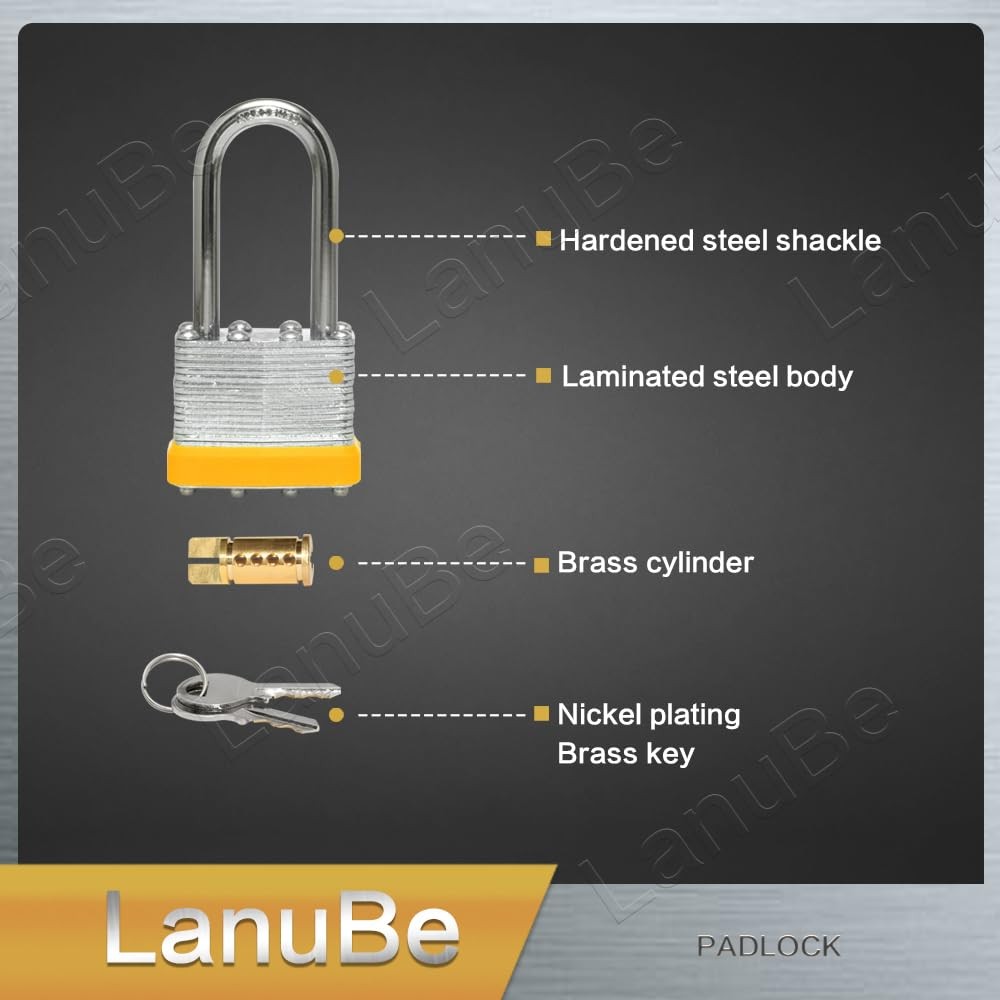 Lanube Lock Laminated Keyed Padlock 1-9/16 40Mm Keyed Alike Locks Long