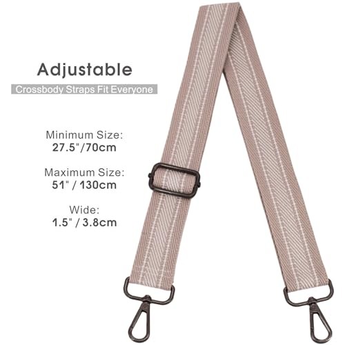 Replacement Purse Strap Shoulder Strap Adjustable Khaki Stripe-Black Metal