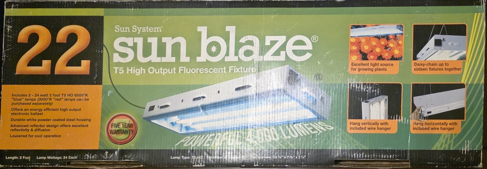 Sun System Sun Blaze 22 T5 High Output 120-Volt Fluorescent Fixture, 2 ft. 2 L..