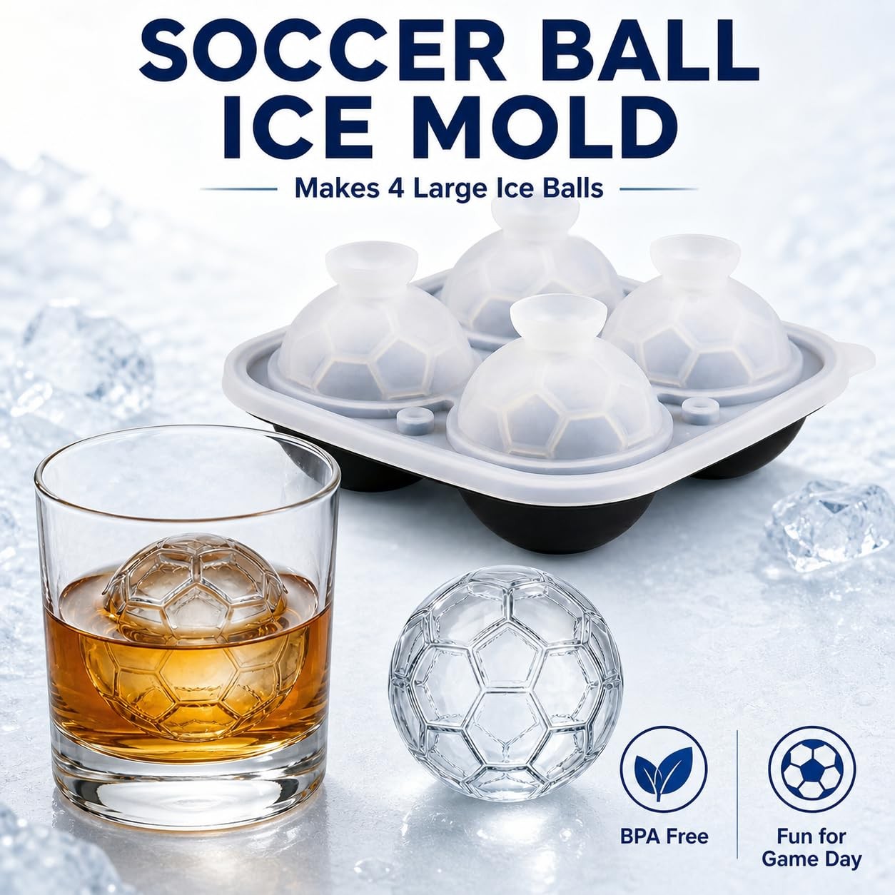 Silicone Ice Cube Tray (2-Pack) with Lids, Fun Soccer Shapes Easy Release for...