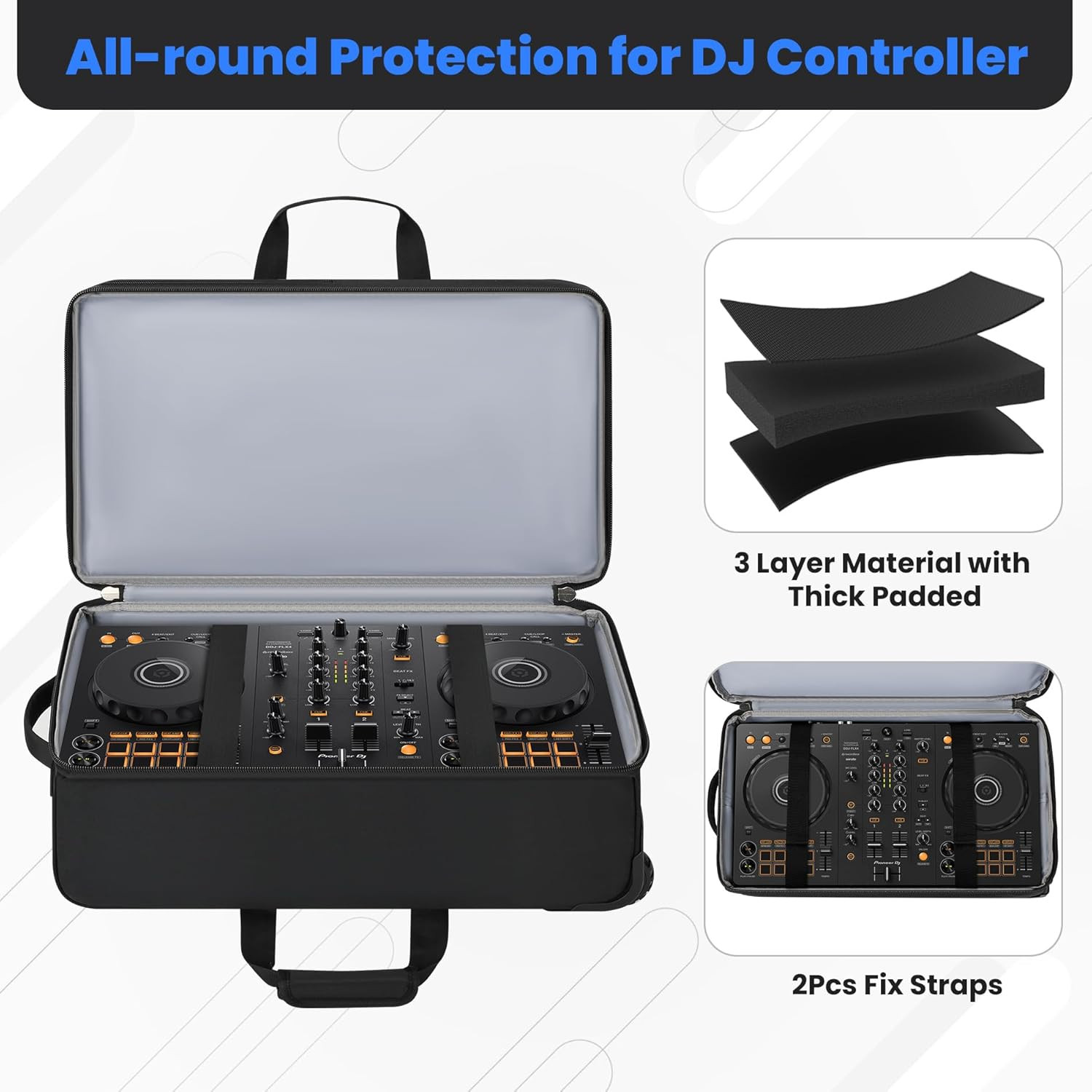 DJ Controller Case with Wheels, Rolling DJ Gig Bag for DJ, Music Producers | Com