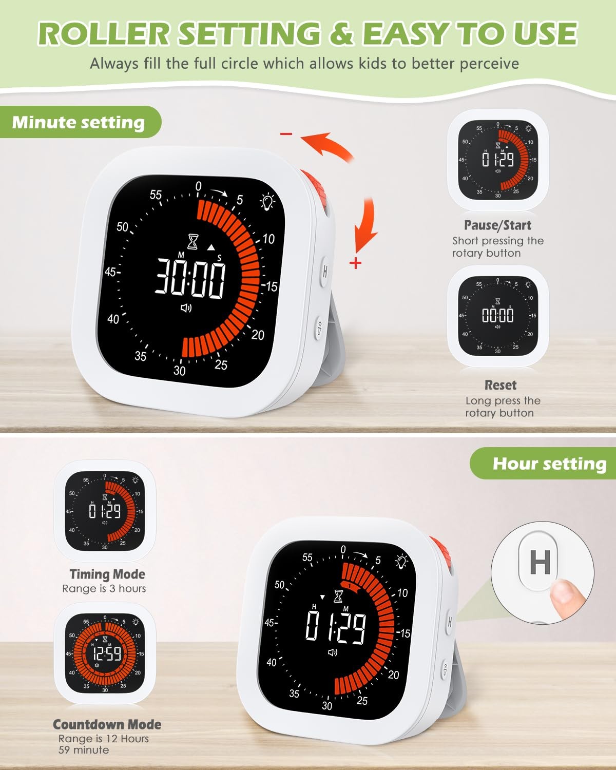 Digital Visual Timer, Rechargeable Countdown Timer with Adjustable Volume & B...