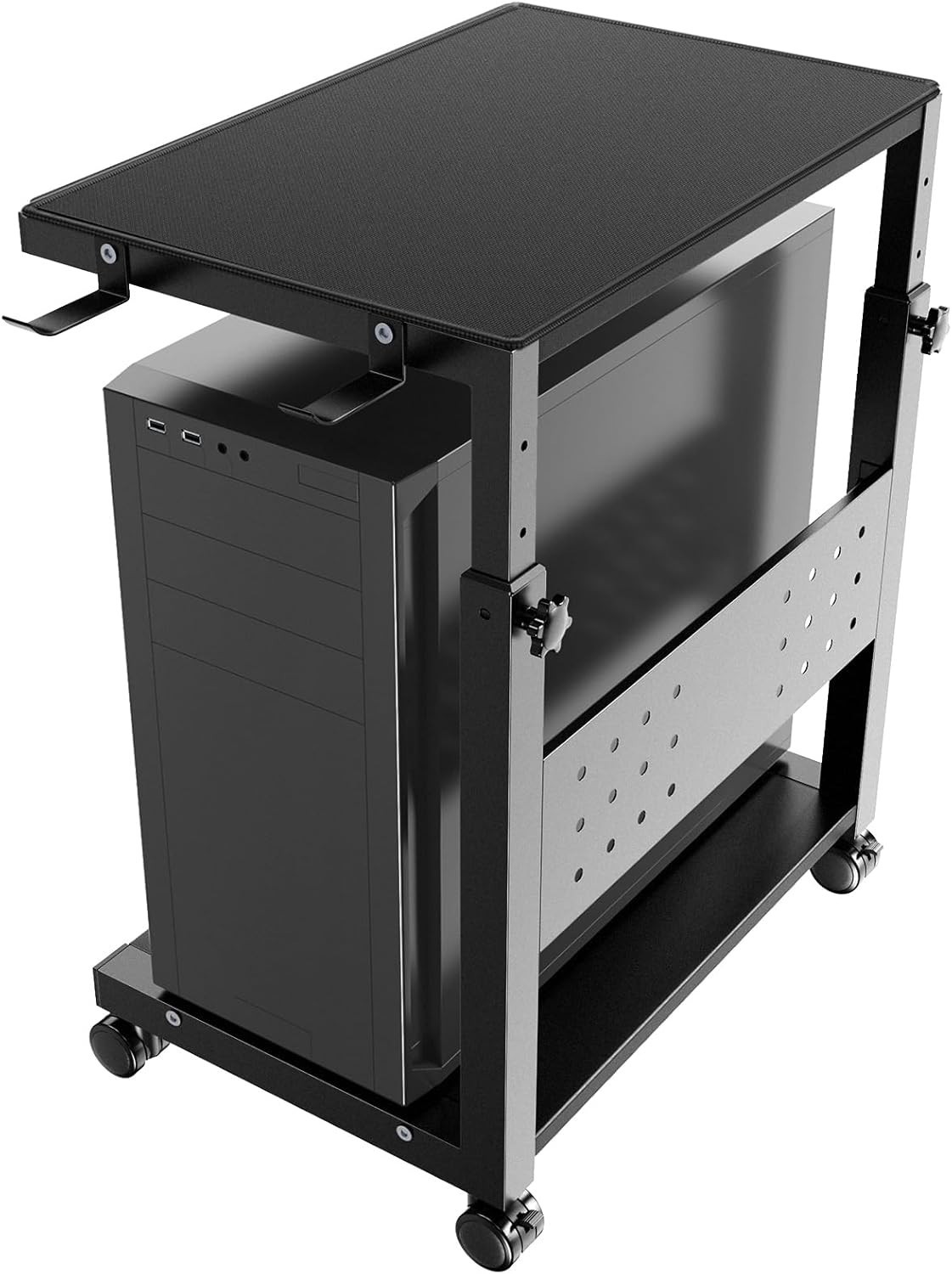 Computer Tower Stand Cart - 2-Tier CPU Cart with 4 Casters, Rolling Holder with