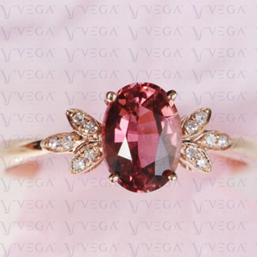 4.40crt Oval Cut Natural Tourmaline and Diamond Prong Ring 18K Rose Gold Plated
