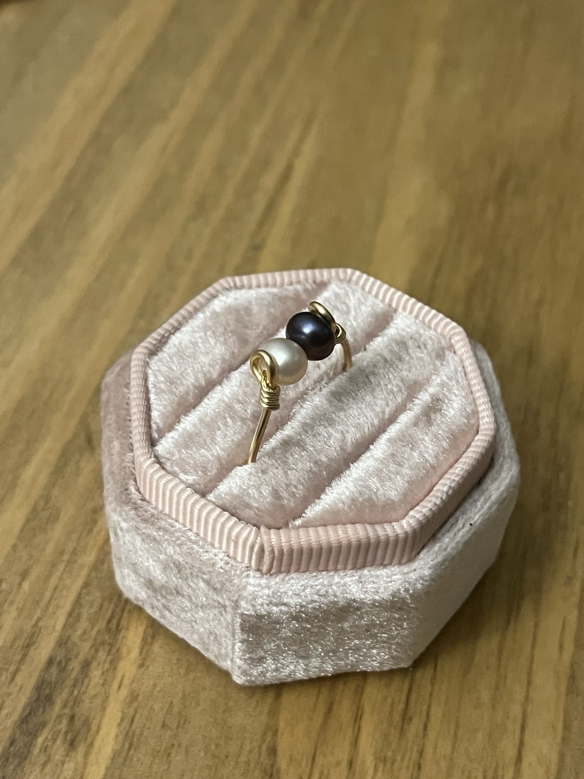 Genuine white and Purple Pearl Ring Gold Wire Wrapped size 8.5 handcrafted