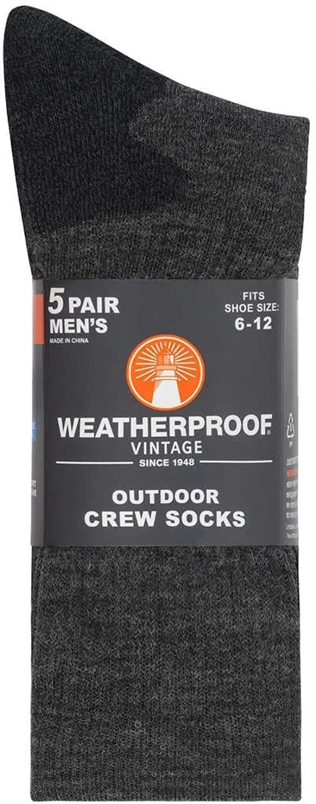 Weatherproof Vintage Men's Outdoor Wool Blended Crew Sock, Pack-5 Multi