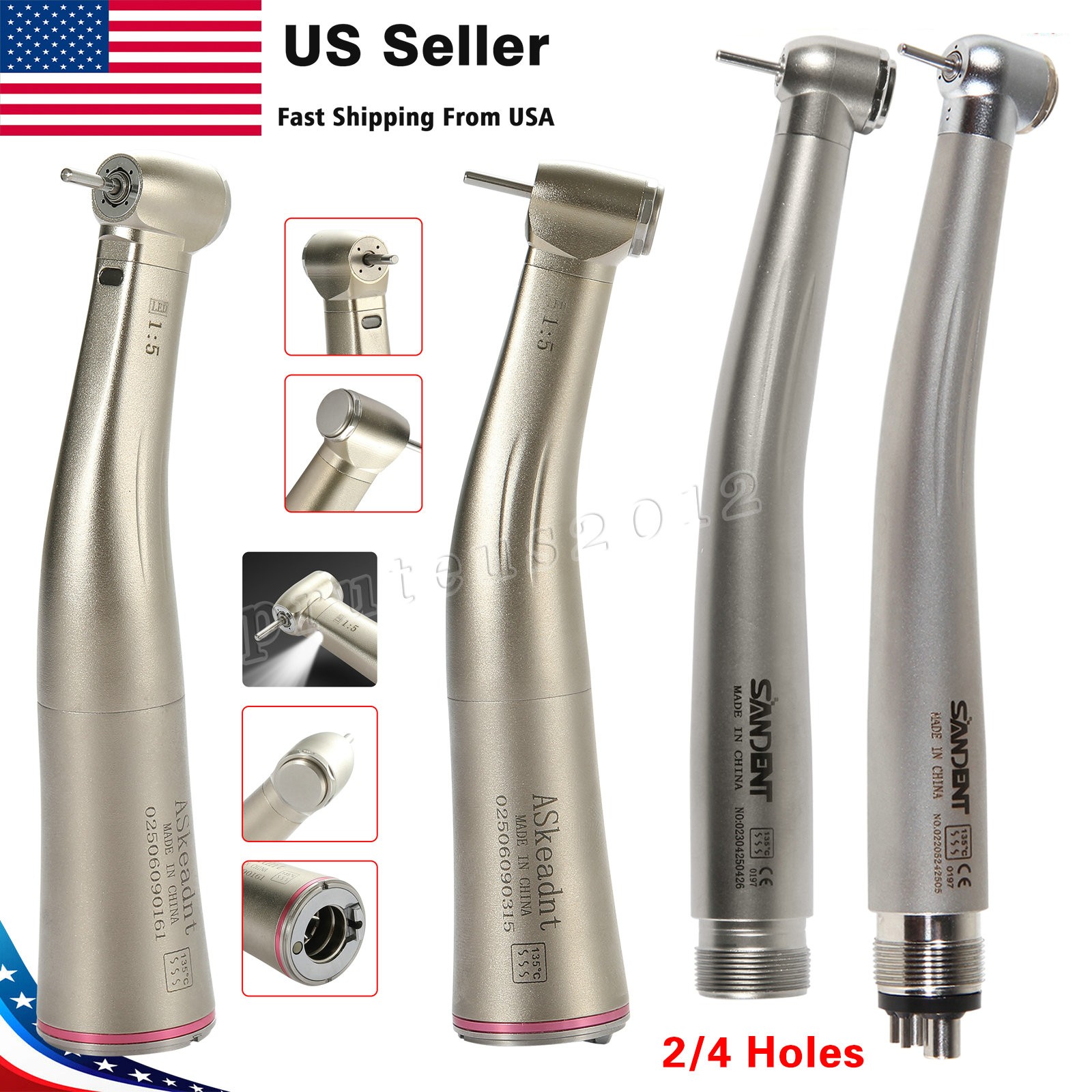 SANDENT Dental High Speed Handpiece  Turbine /1:5 LED Optic Contra Angle New