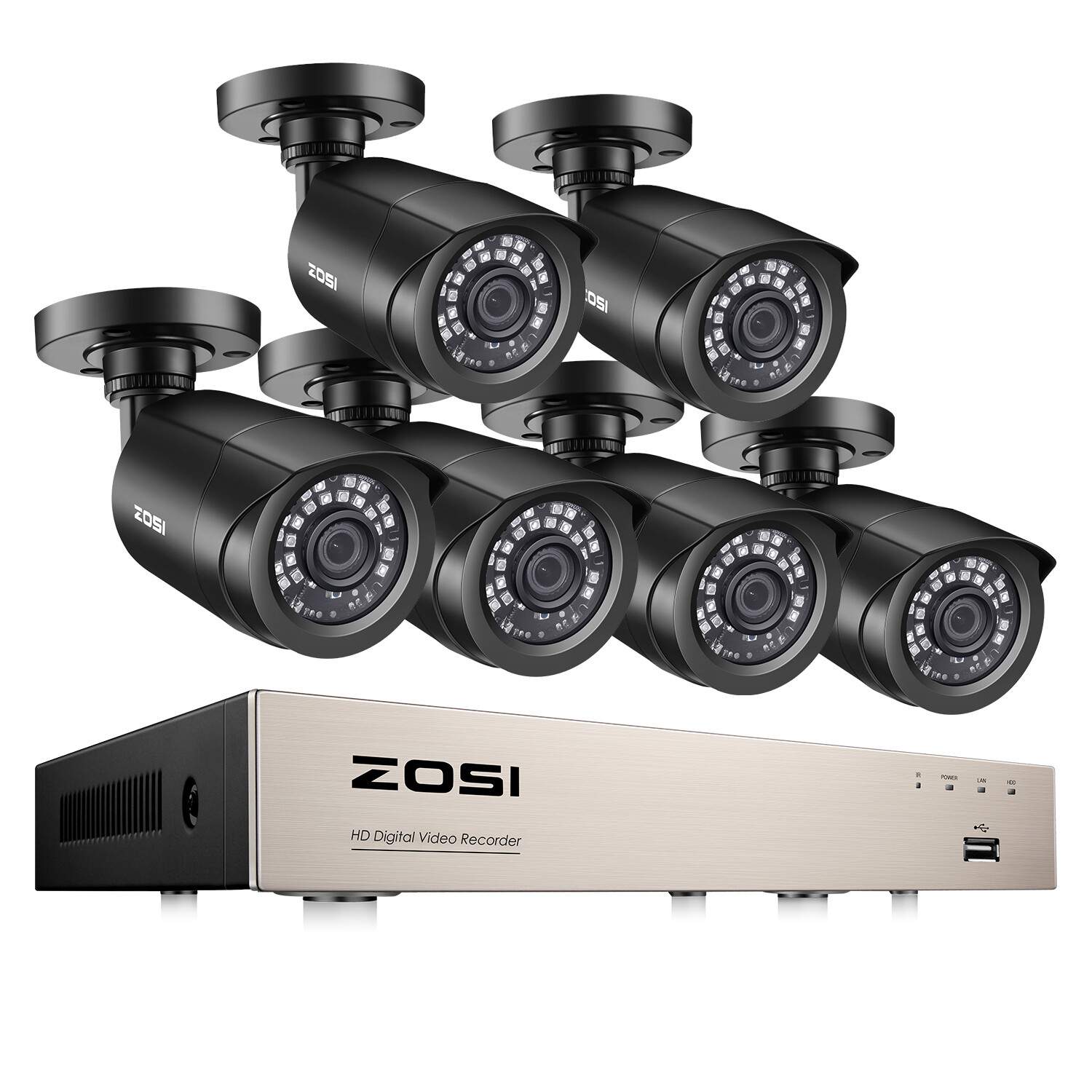 ZOSI H.265+ 8CH 5MP Lite DVR 6 1080P Outdoor Surveillance Security Camera System