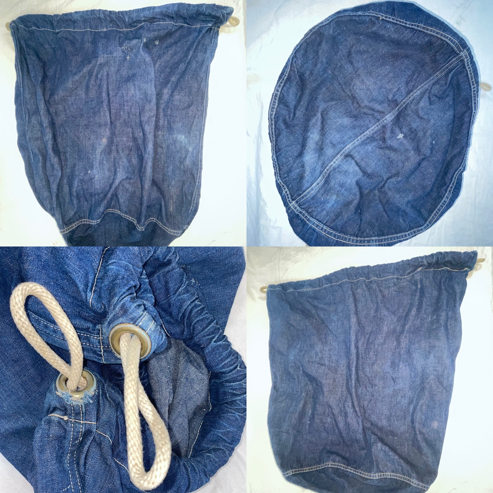 VTG 40S MENS WWII US NAVY DARK DENIM MILITARY DUFFLE LOCKER LAUNDRY BAG