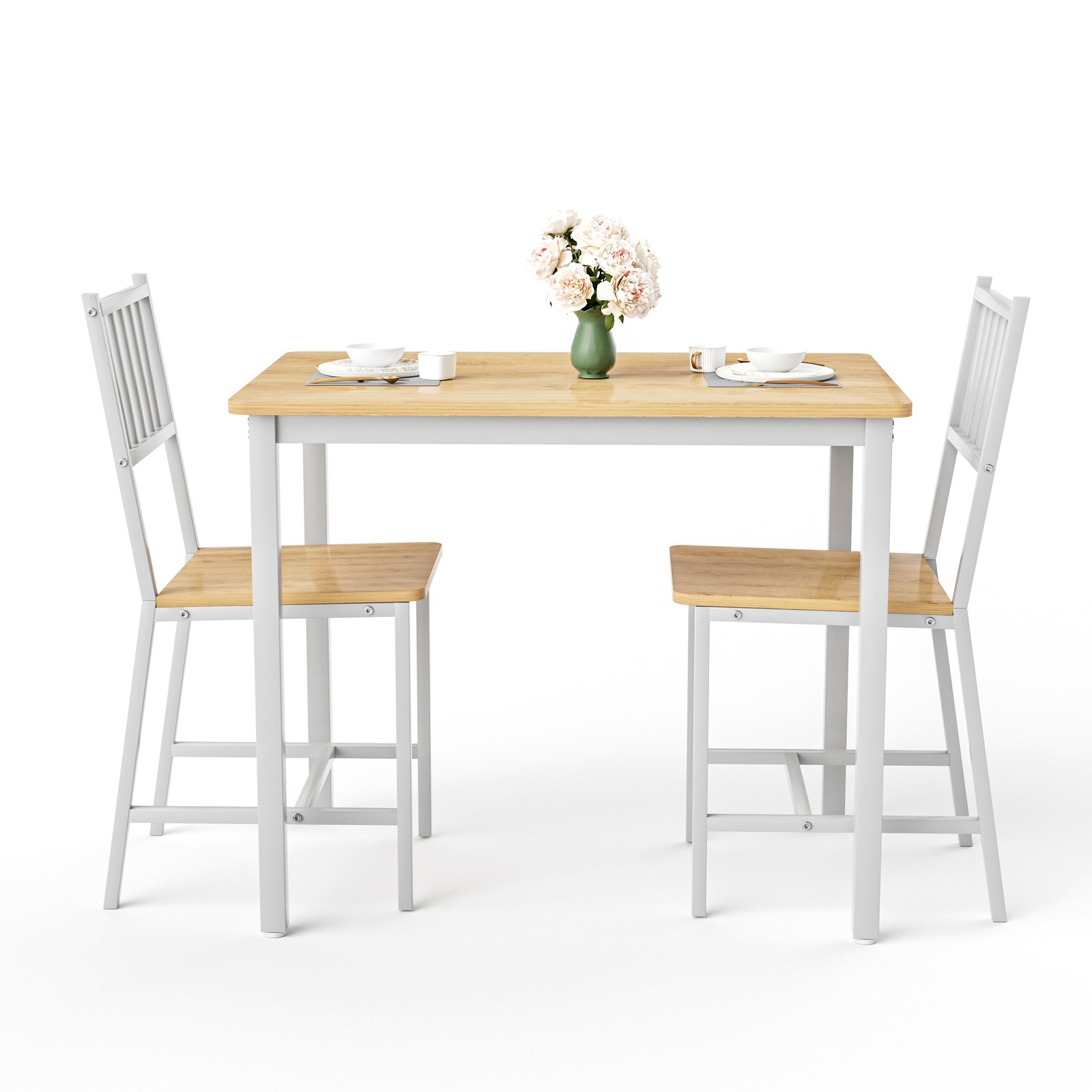 Dining Table Set Bar Table w/ 2 Dining chairs, Kitchen Table 35.4"x23.6"x 29.7"