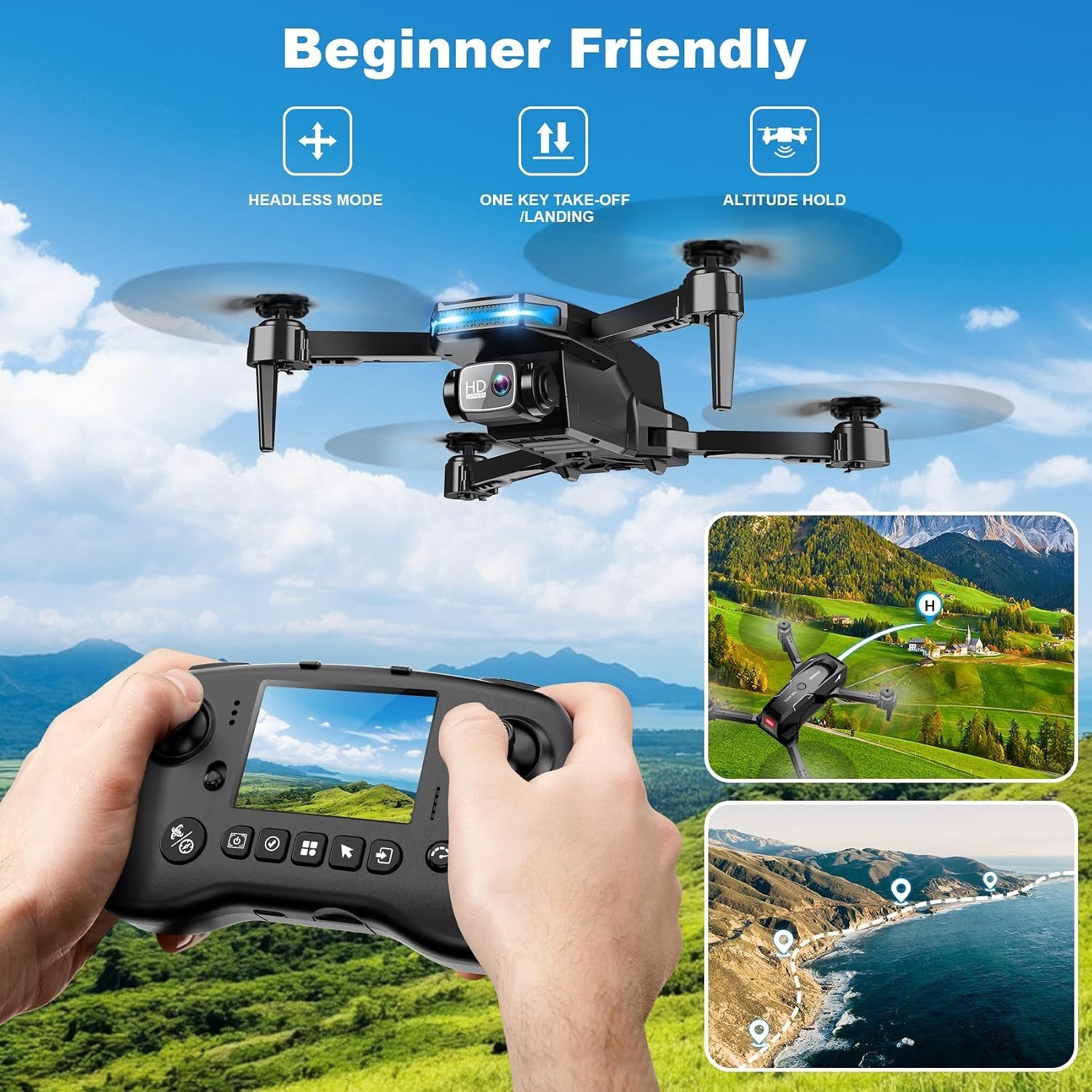 Drone with Camera-Drone with Screen on Controller for Beginners, Foldable Remote