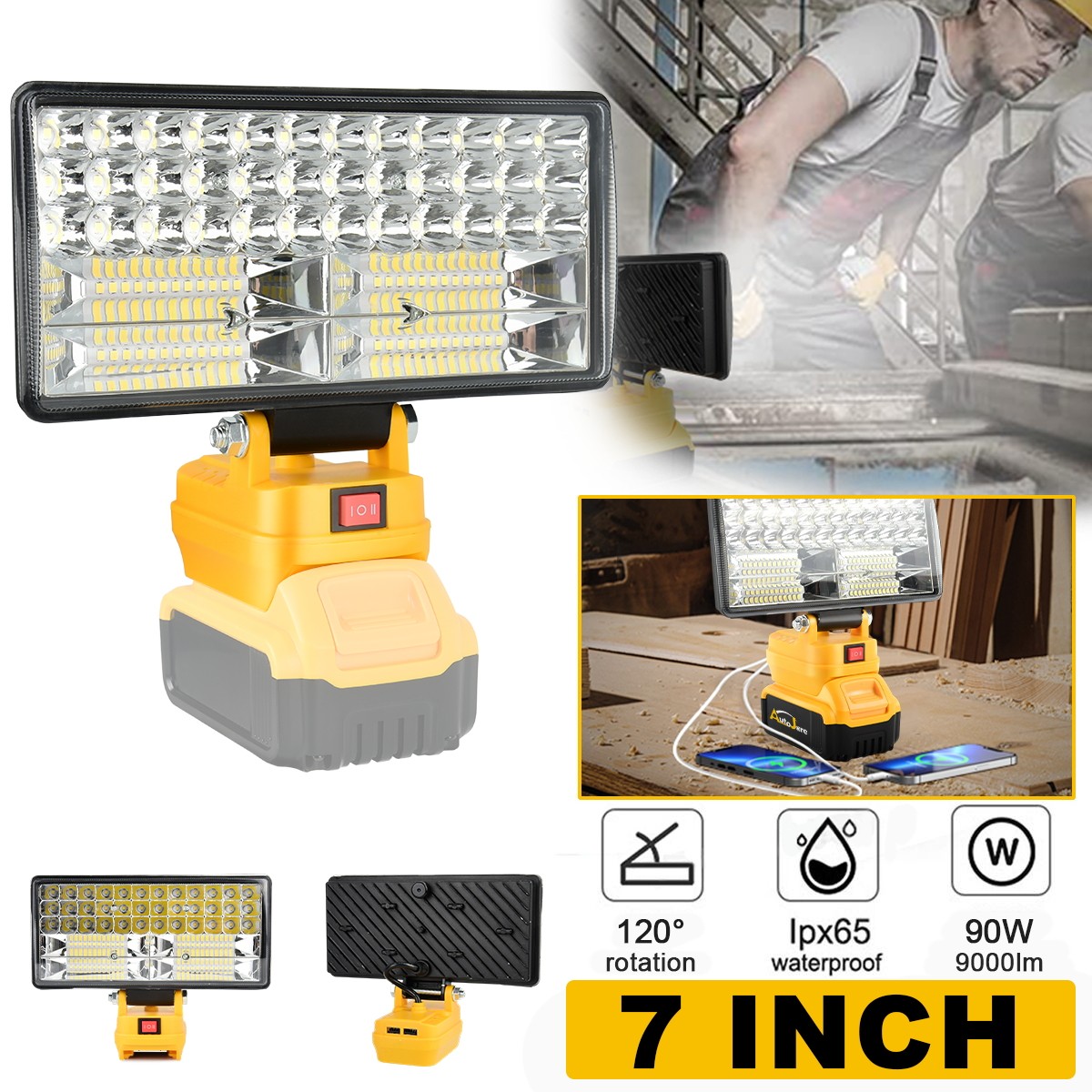 Cordless Led Work Light For Dewalt 20V Battery,Portable Flood Light Flashlight