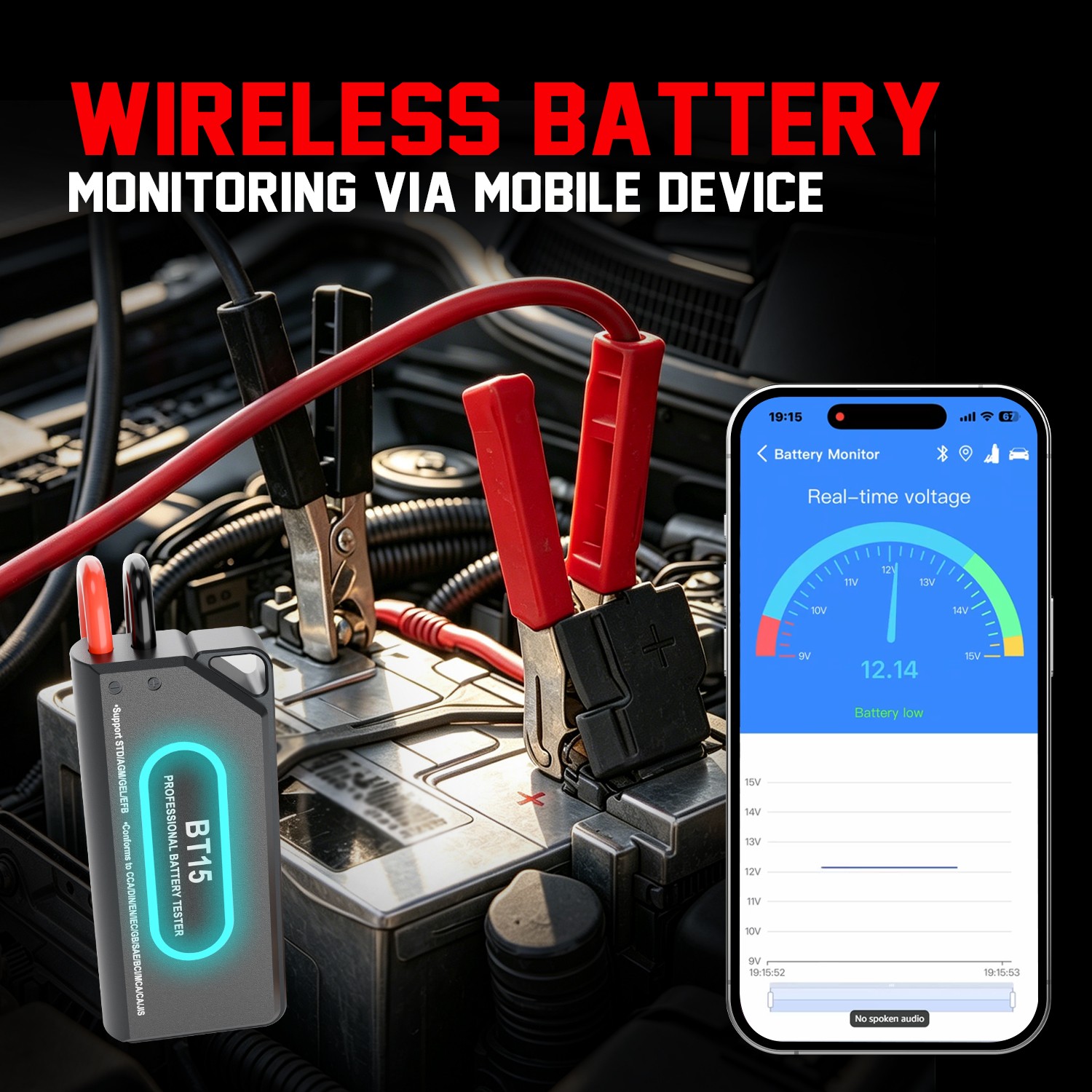 Bluetooth Battery Tester 12/24V Car Battery Analyzer Cranking Charging Test Tool