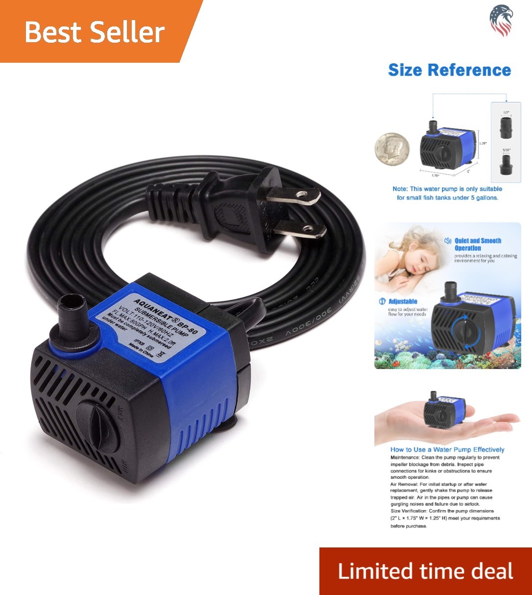 Aquarium Fountain Water Pump Compatible with Fish Tanks Hydroponics Pond