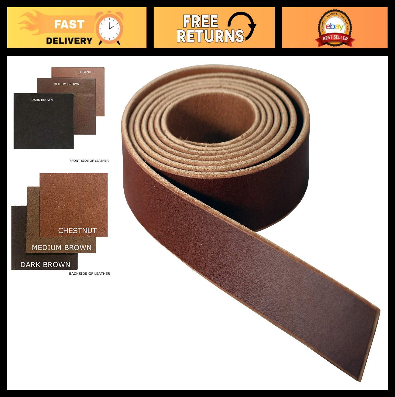 Premium English Bridle Leather Strap Blank 1¼” x 84” - 10-12oz Thickness, Medium