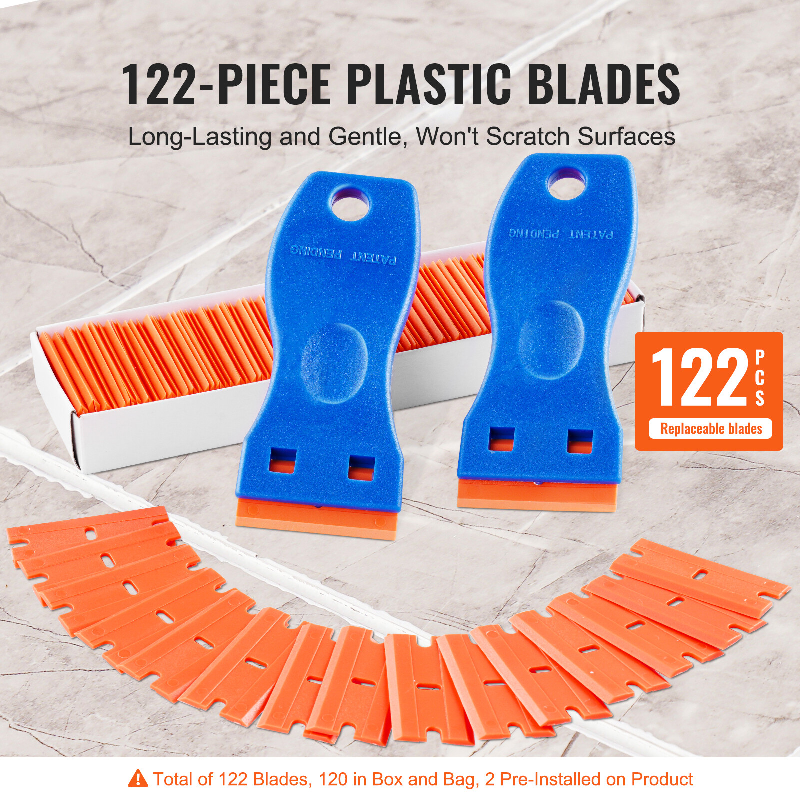 VEVOR Plastic Razor Blade Scraper 2PCS Scraper Tool 120PCS POM Plastic Blades